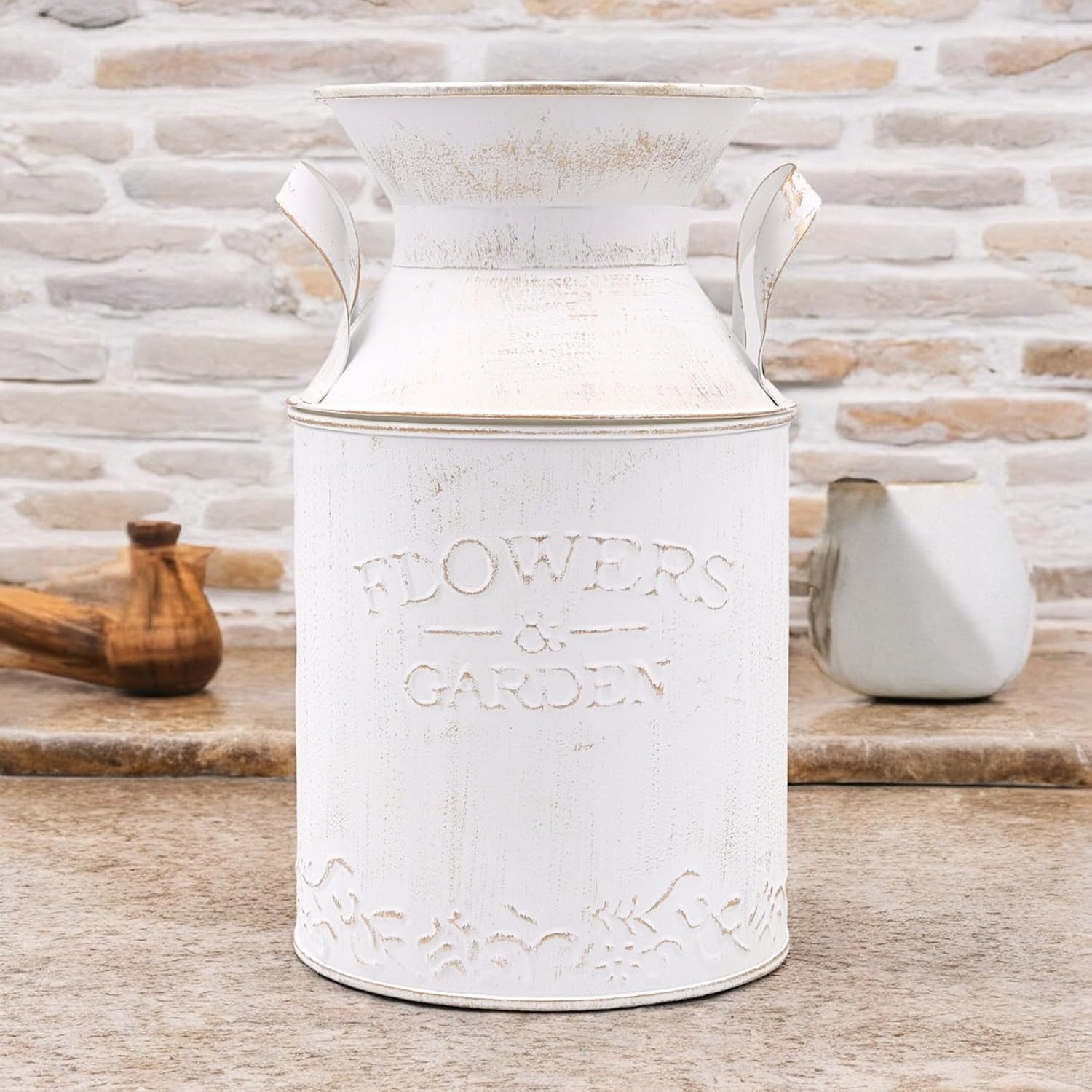 Hosley 10 Inch High Metal White Milk Can