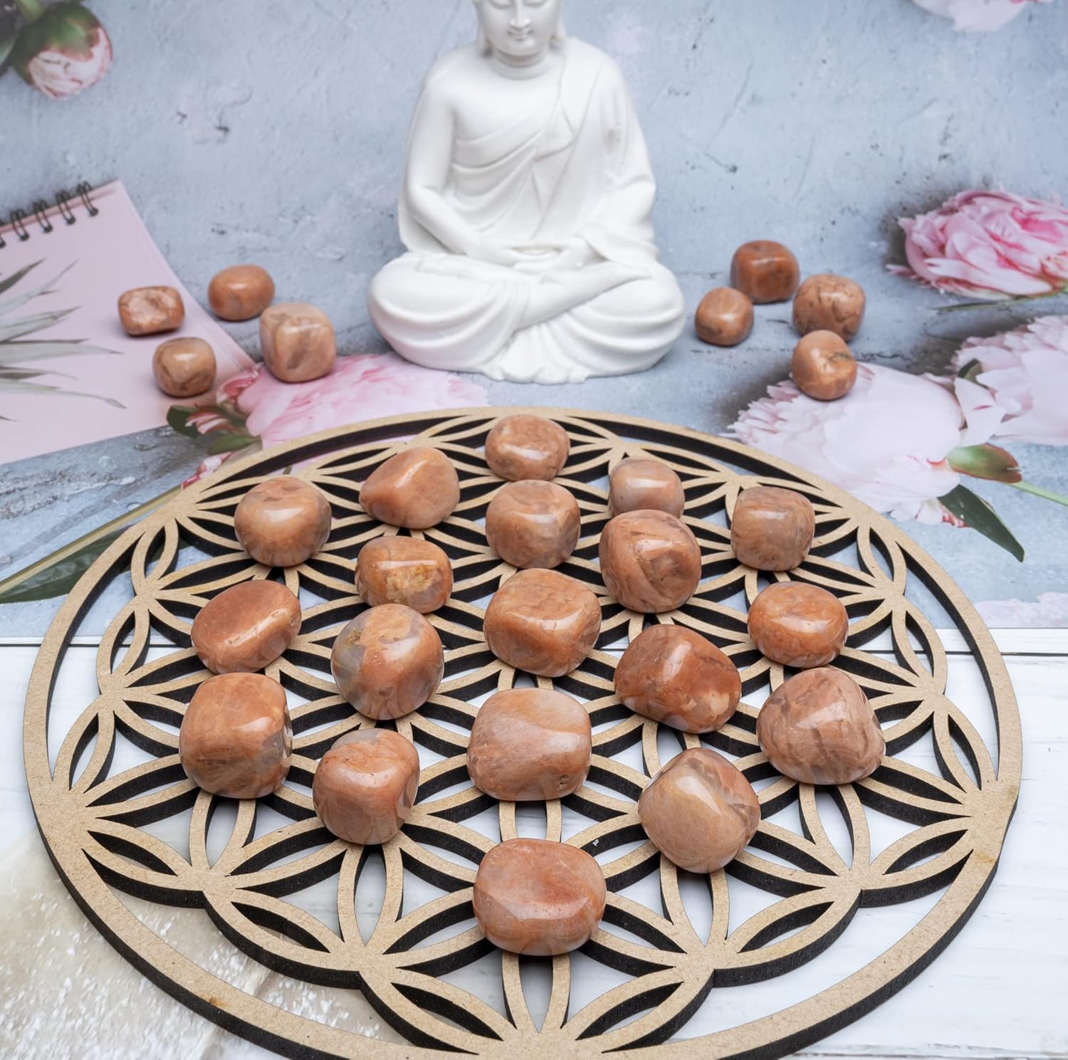 Peach Moonstone Tumbled Stones 13 Piece Set