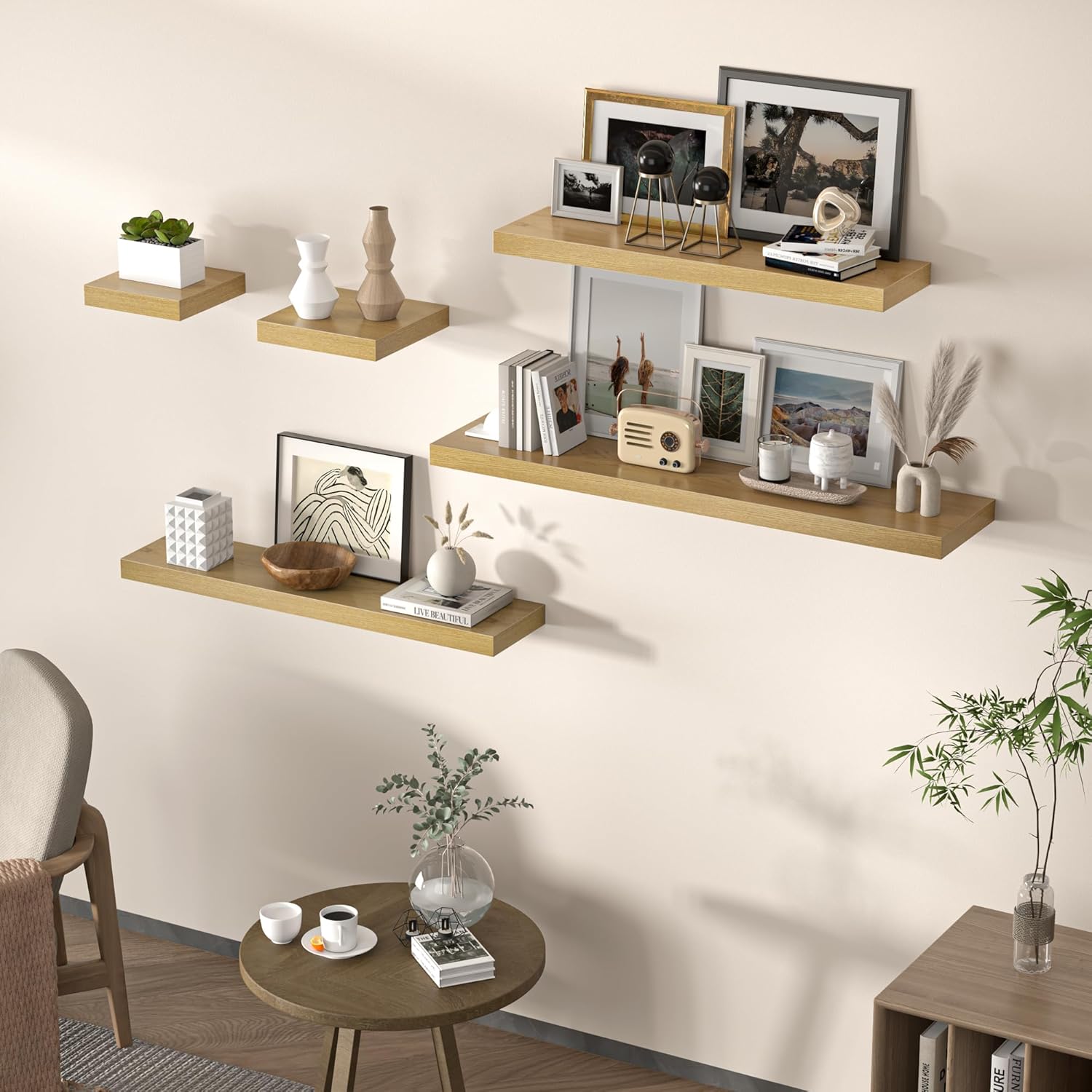 Set of 2 Floating Shelves Wall Mounted Oak 36x8x15