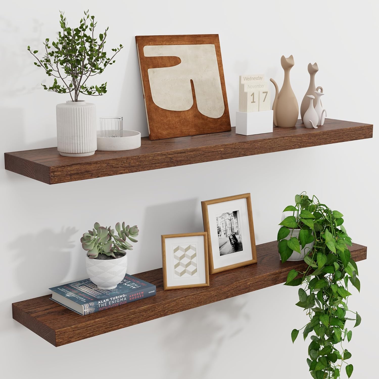 FLYJOE Natural Oak Floating Shelves Set of 2