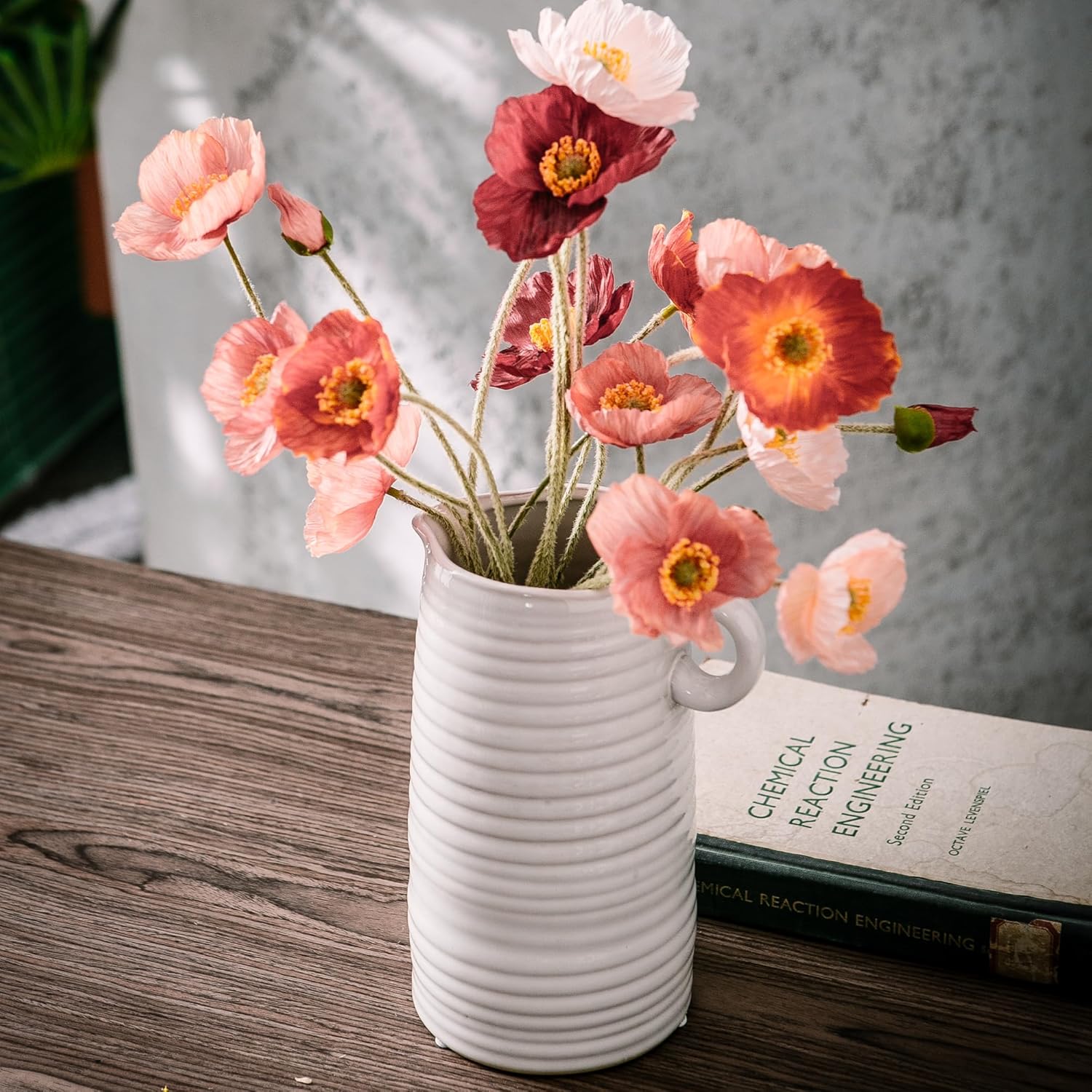 White Ceramic Vase with Handle Modern Farmhouse Decor