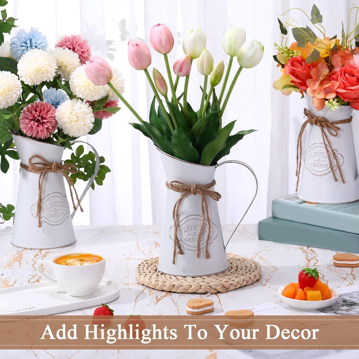 Chumia 8 Pcs White Metal Pitcher Vase Decor