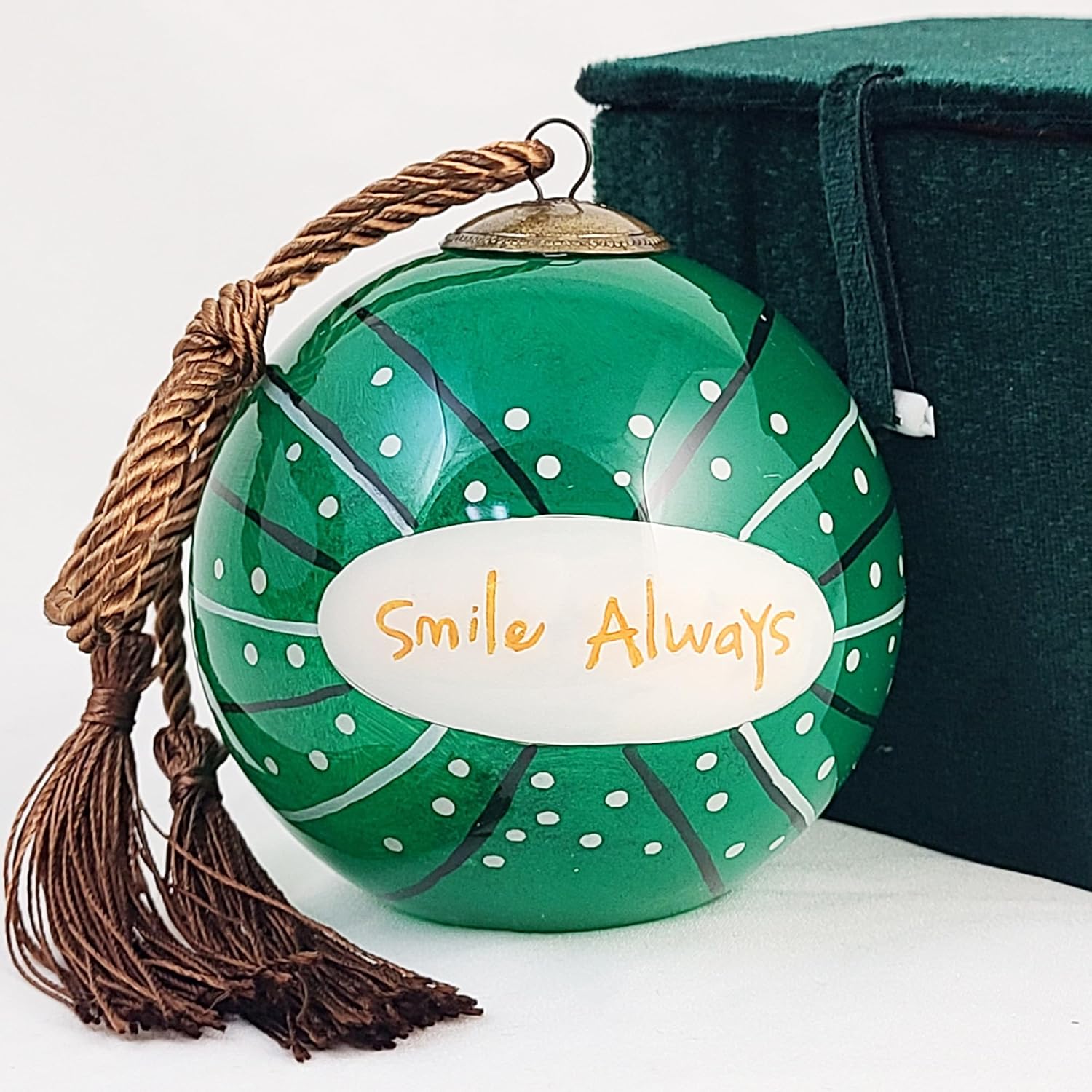 Turtle Fox Green Inside Painted Glass Ornament with Premium Gift Box