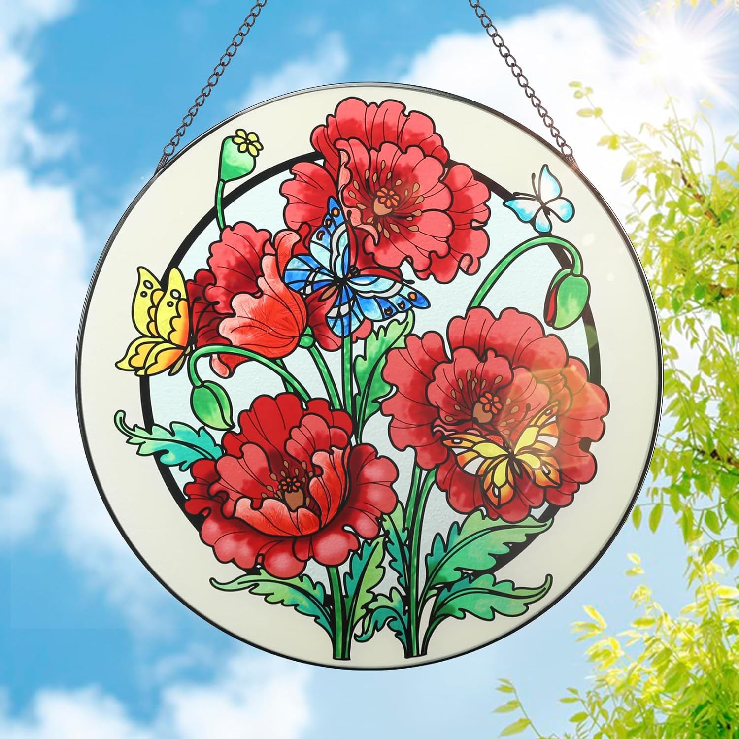 MUMTOP Stained Glass Suncatcher - 12 Inch Poppy Wall Art