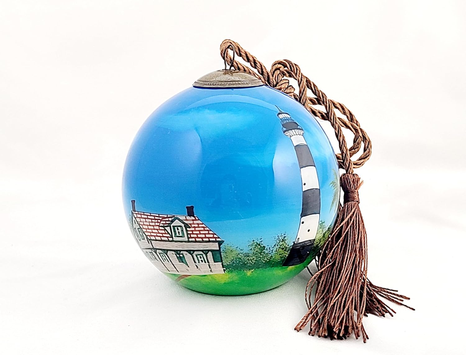 Hand Painted Lighthouse Glass Ornament - Unique Artisan Decor