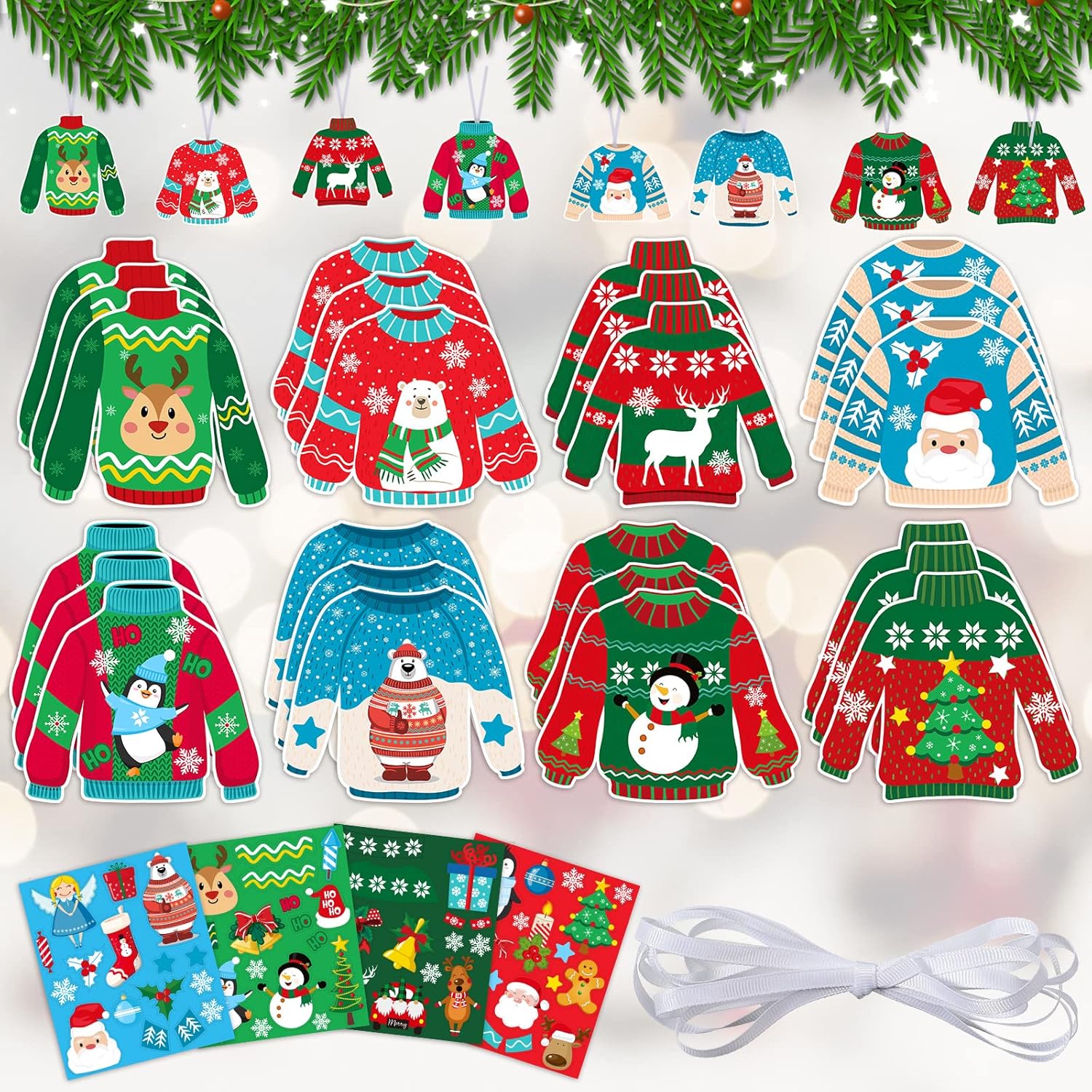 Funrous 24 Pcs Christmas Ugly Sweater DIY Ornaments Kit