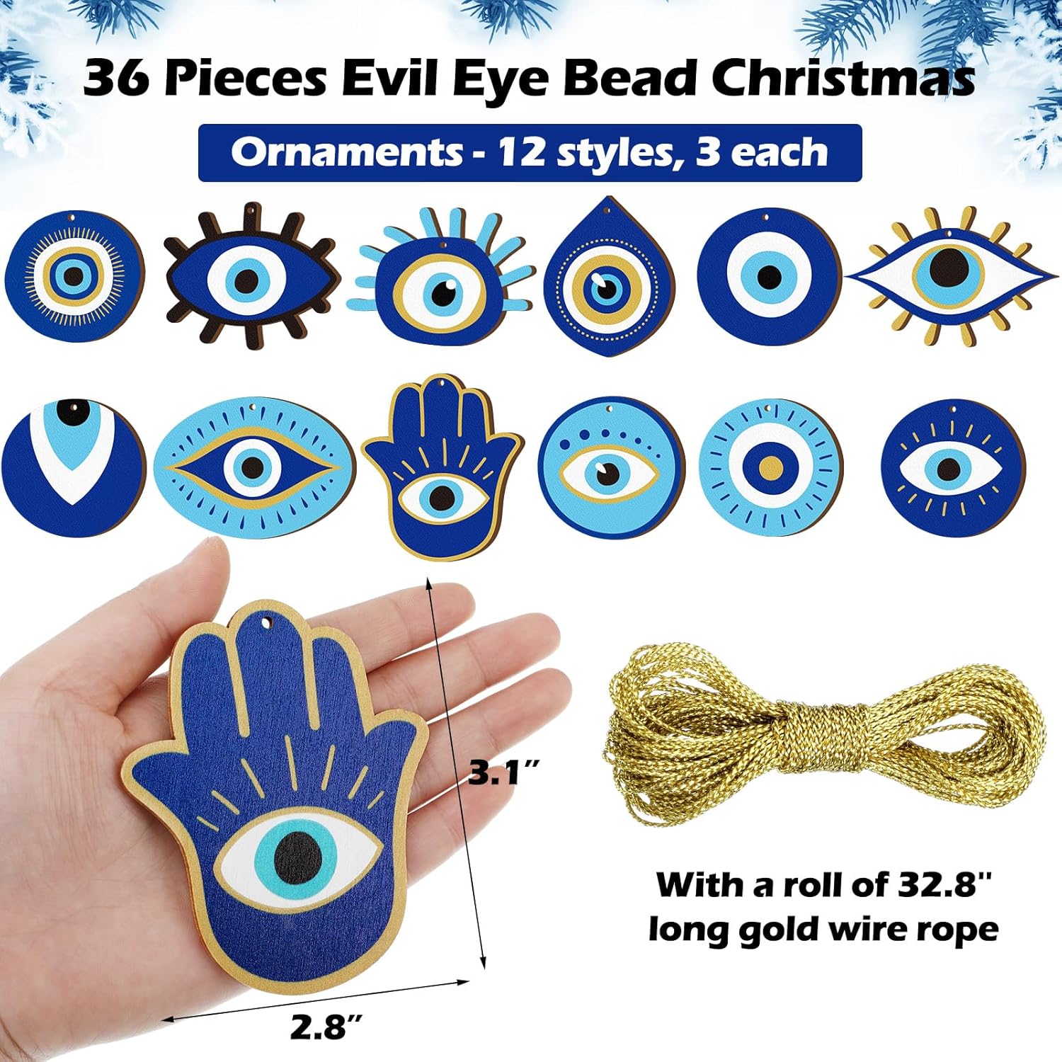 Leinuosen 36pcs Blue Evil Eye Hanging Ornaments for Christmas Tree