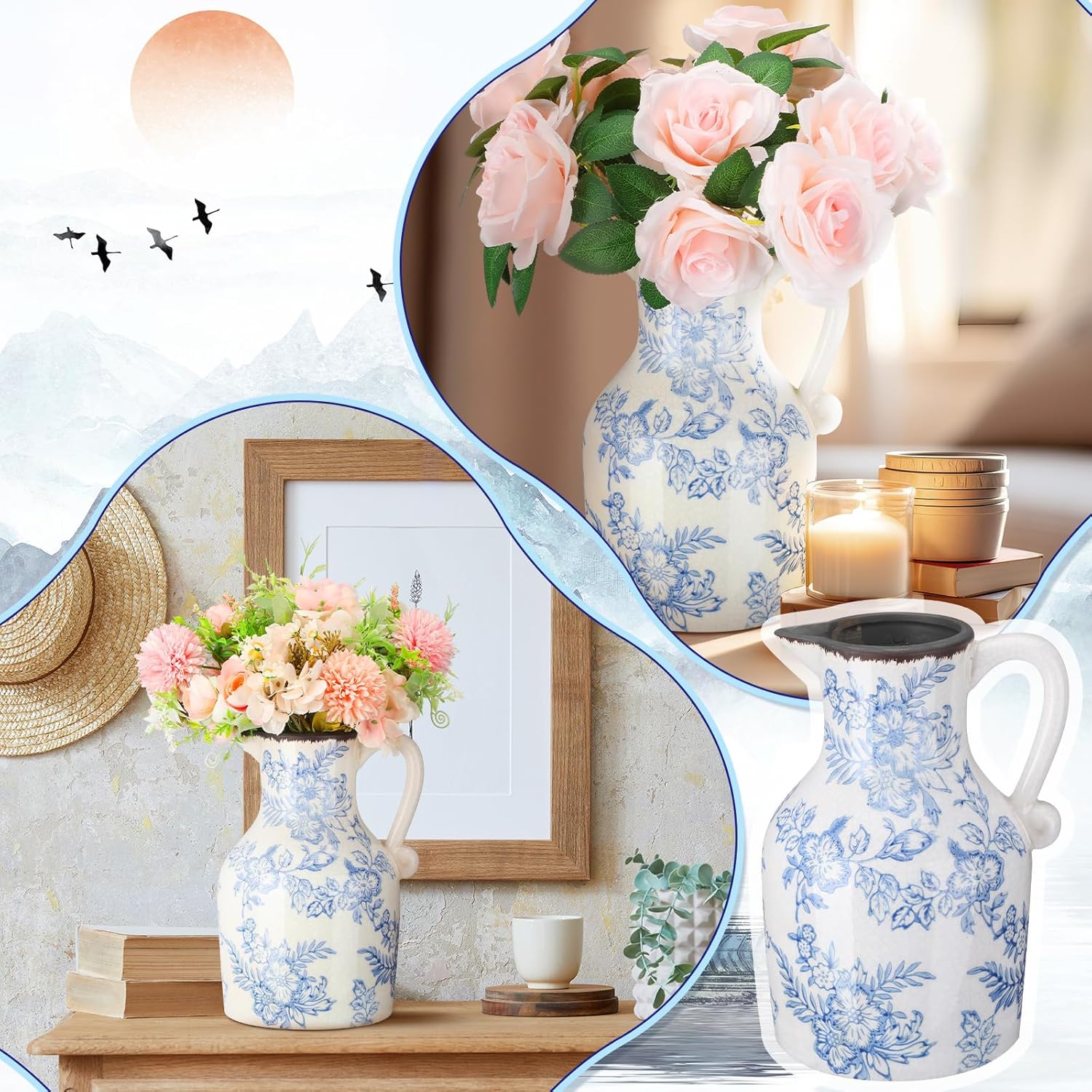 Blue and White Ceramic Vase Retro Chinoiserie Decor