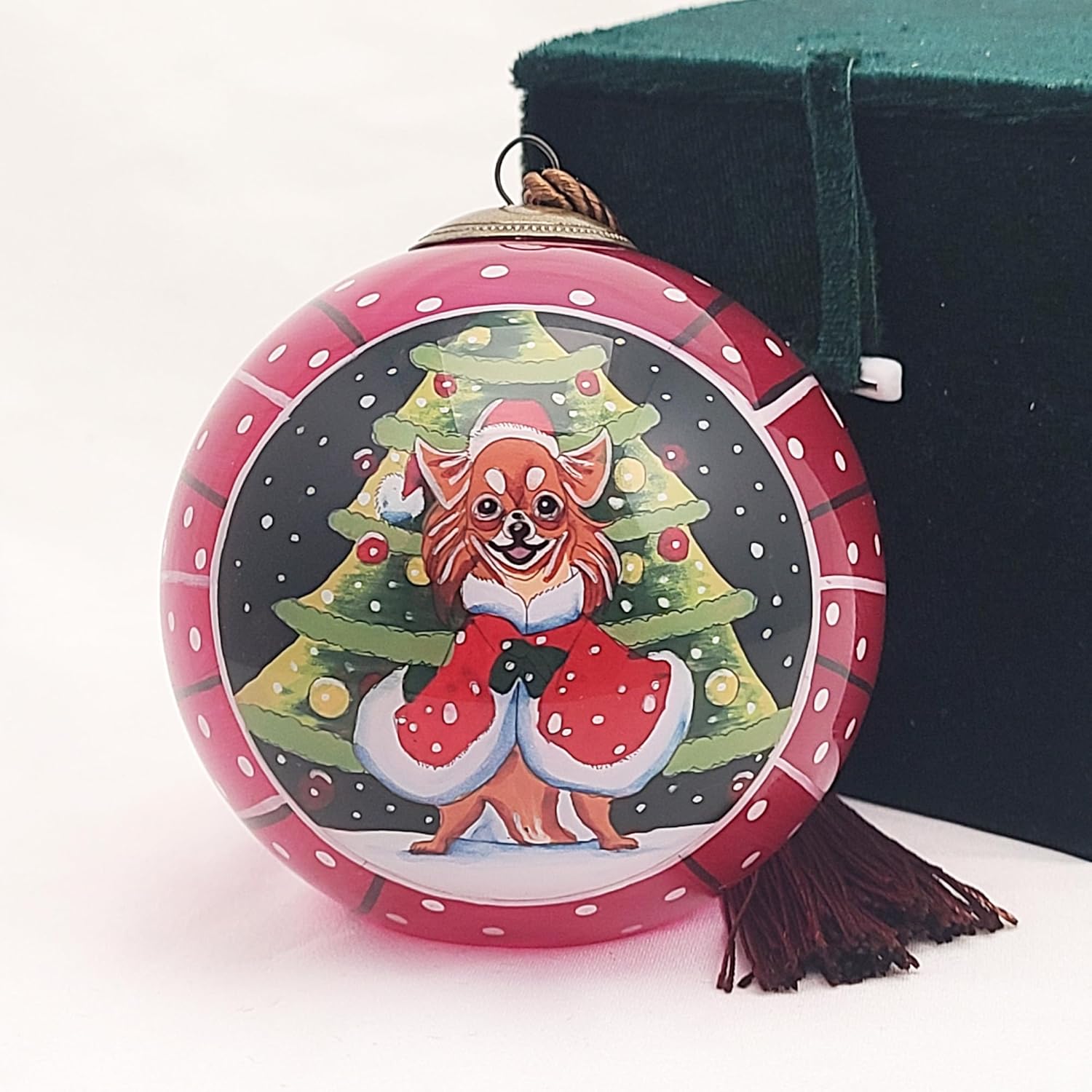 OKEA Corgi Dog Red Glass Ornament
