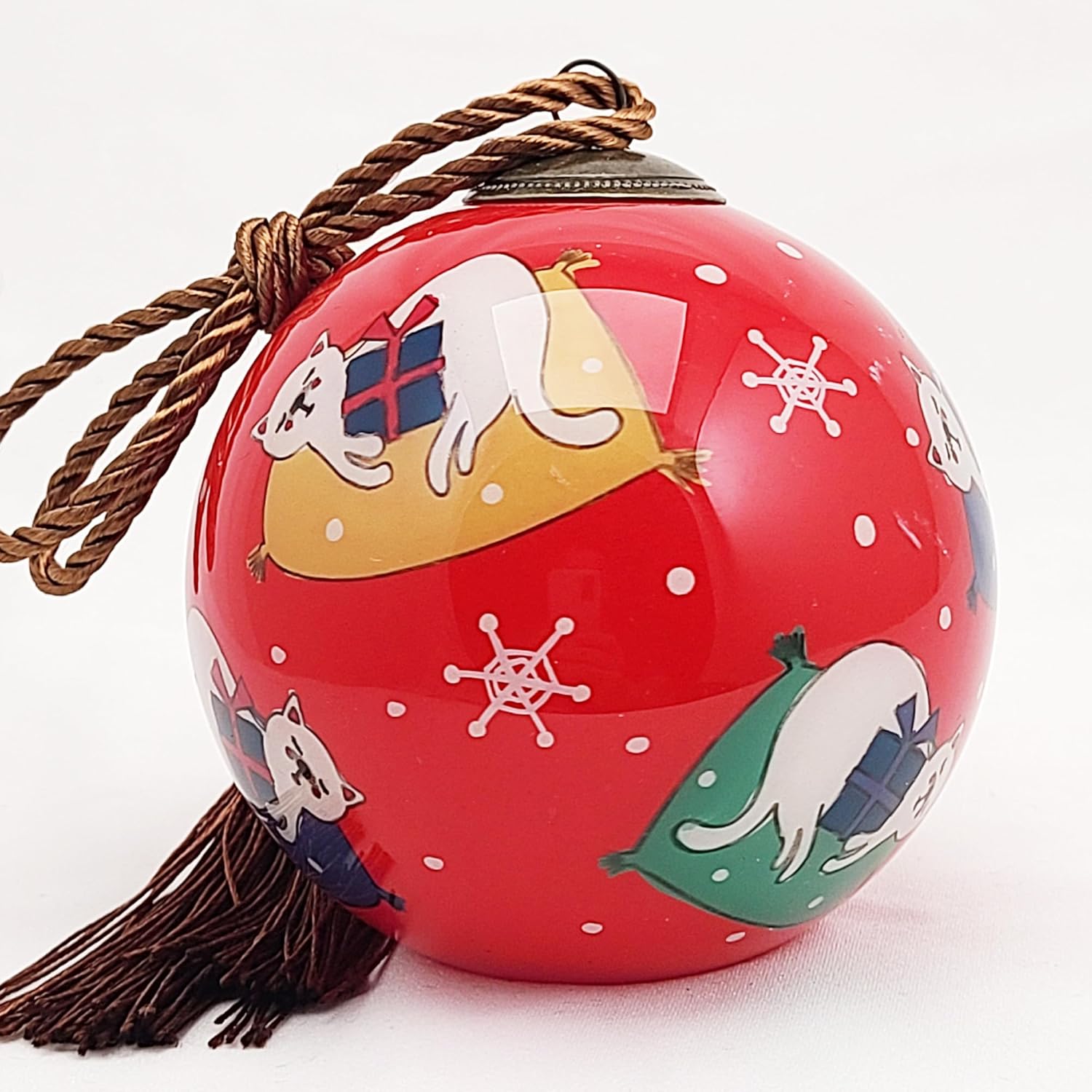 Handcrafted Painted Glass Ornament with Gift Box Sleepy Kitten Decor