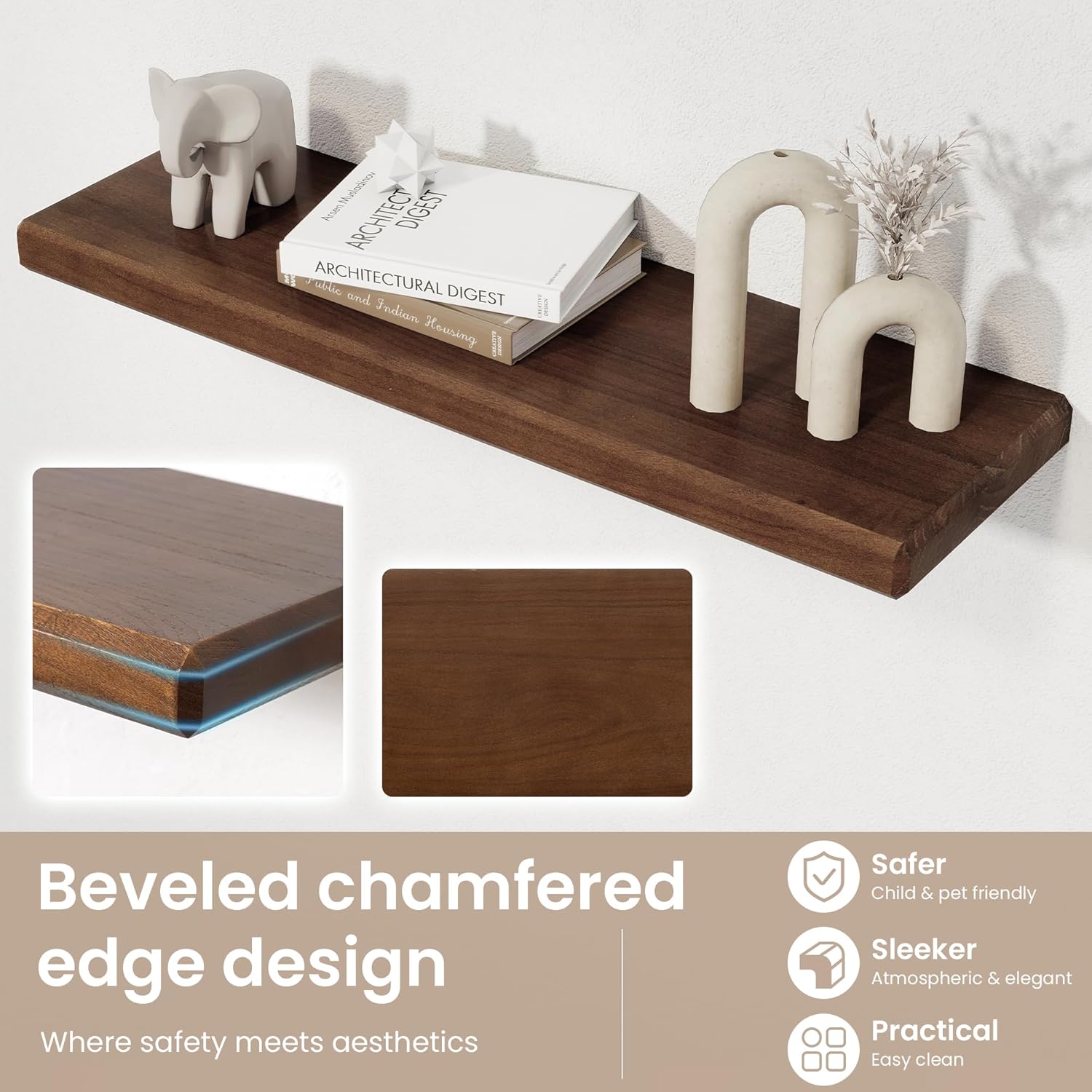Axeman 48 Inch Walnut Floating Shelves Set of 2