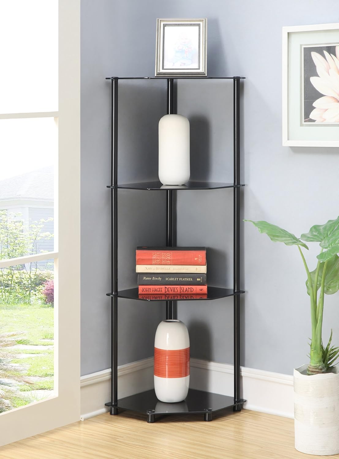 Convenience Concepts Designs2Go Classic 4 Tier Corner Shelf Black Glass