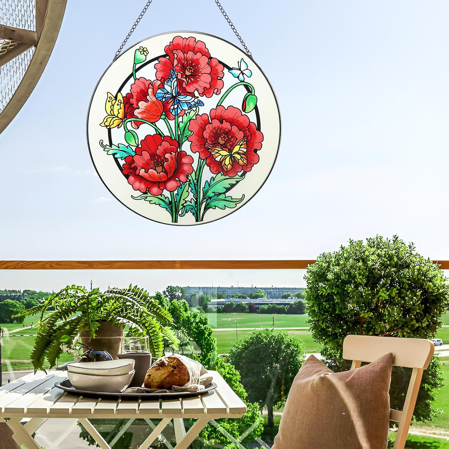 MUMTOP Stained Glass Suncatcher - 12 Inch Poppy Wall Art