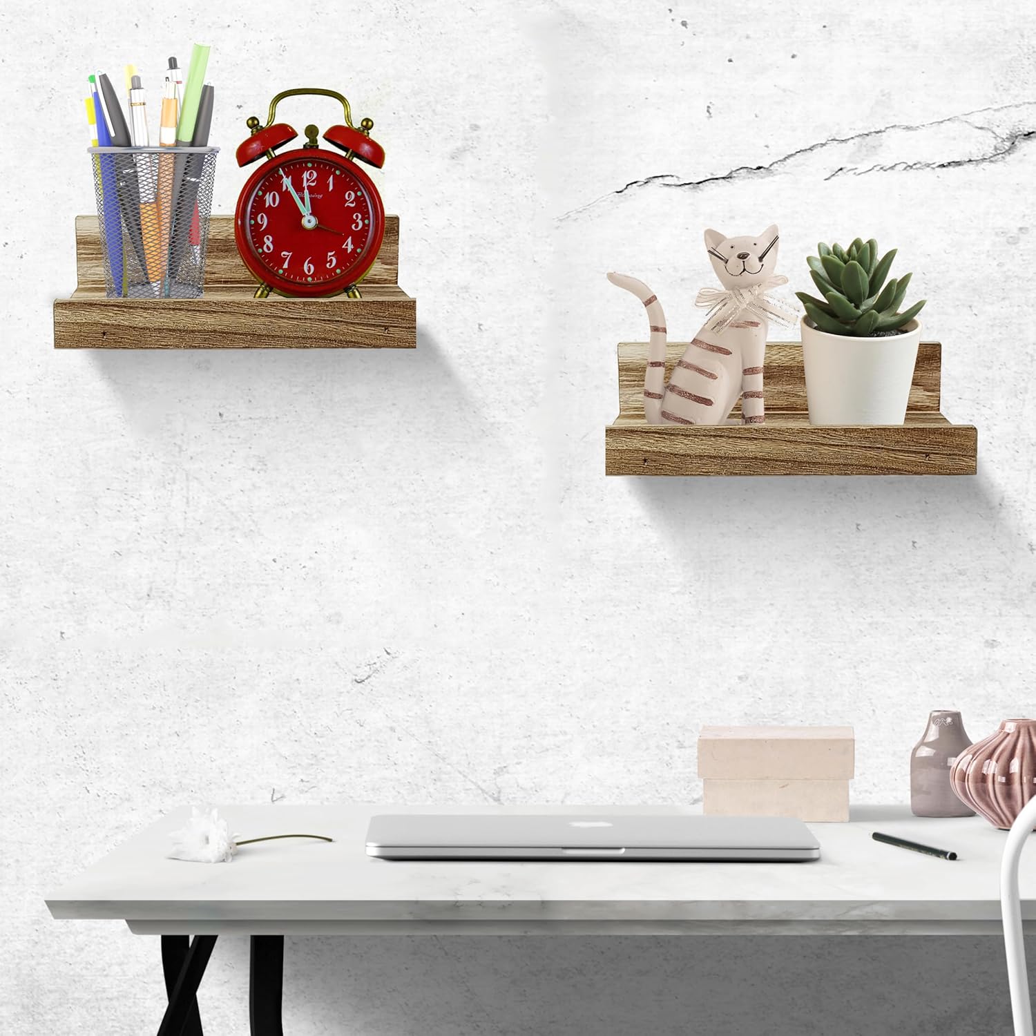 Z Metnal Small Floating Shelves Natural Wood 8x55 Inch 2 Pcs