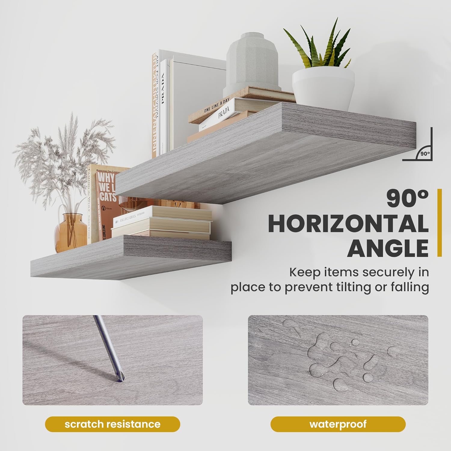 24 Inch Floating Shelves Set of 2 Gray Rustic Design