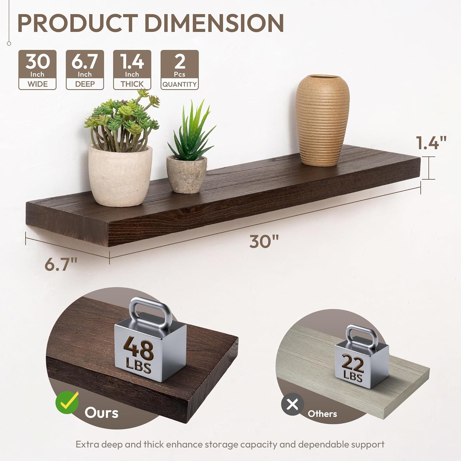 Marsmiles 30 Inch Floating Shelves with Hidden Brackets 2 Pack