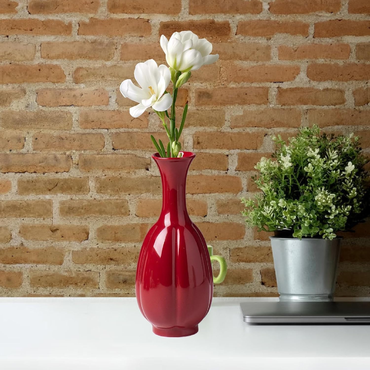 Red Ceramic Vase Farmhouse Pitcher Decorative Vase