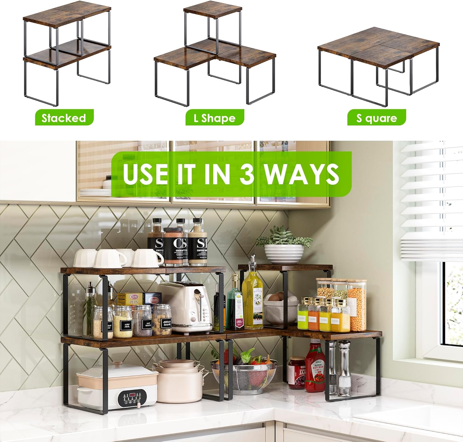 Kitchen Corner Shelf 2 Tier Adjustable Spice Rack Organizer