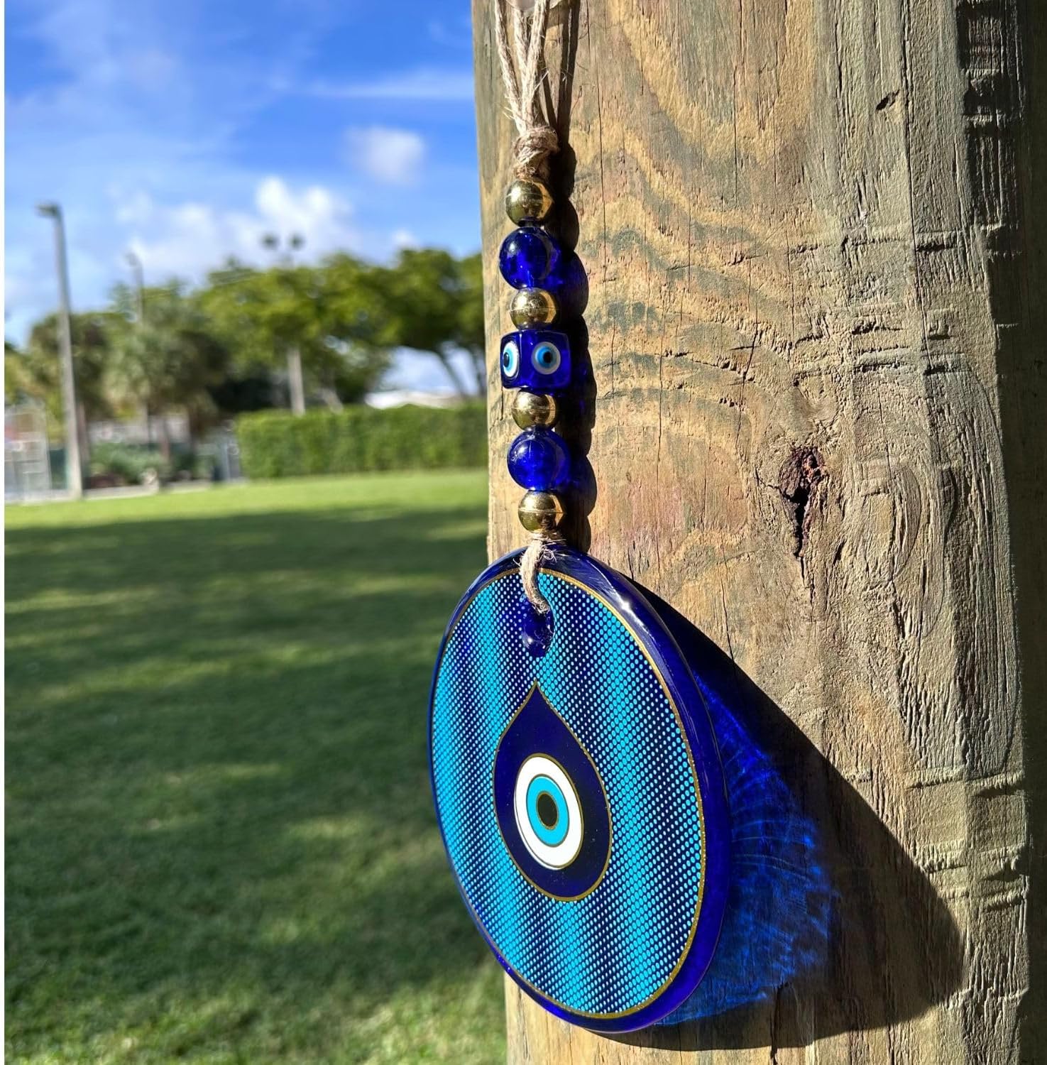Gold Dotted Blue Evil Eye Suncather Hanging Decor