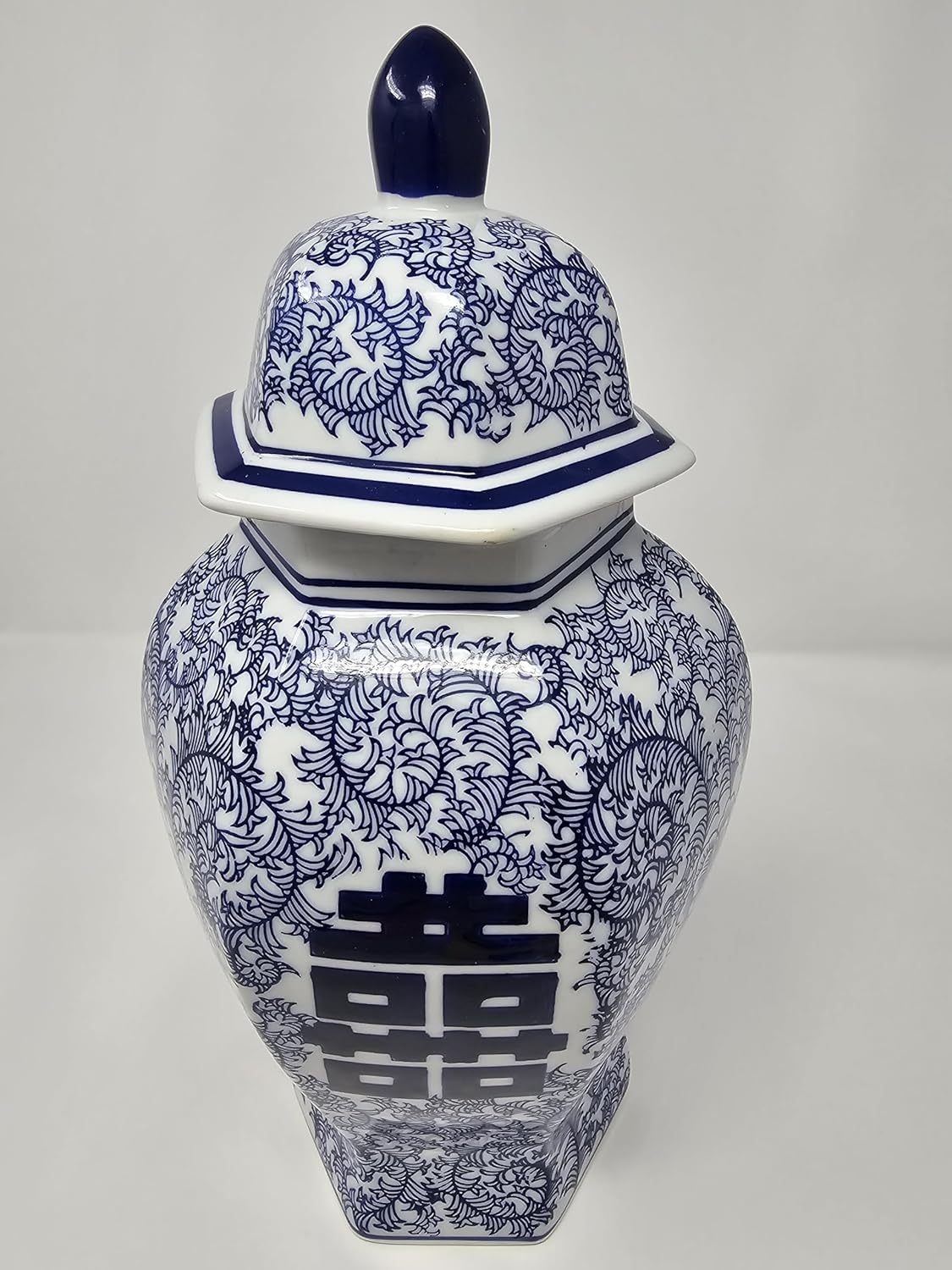 14 Inch Classic Blue and White Porcelain Ginger Jar Vase