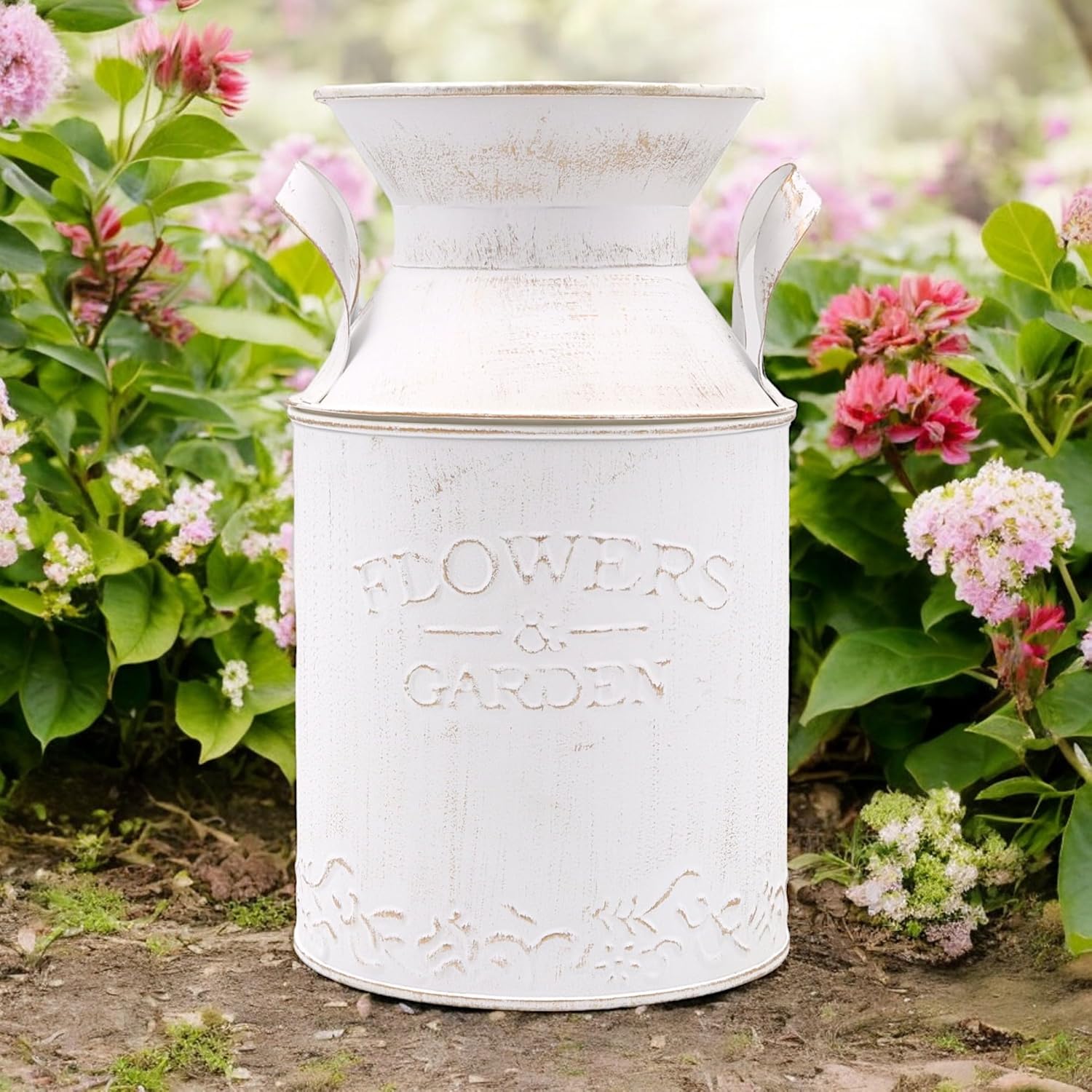 Hosley 10 Inch High Metal White Milk Can
