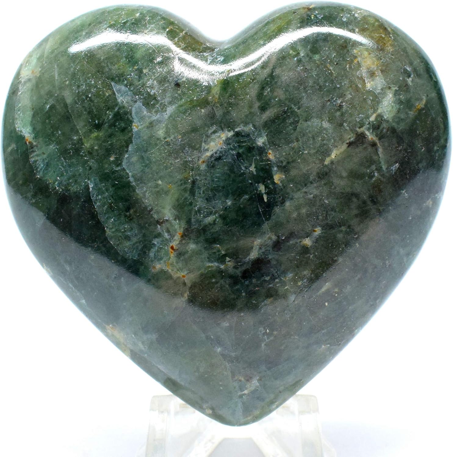 61mm Rich Green Diopside Puffy Heart with Display Stand