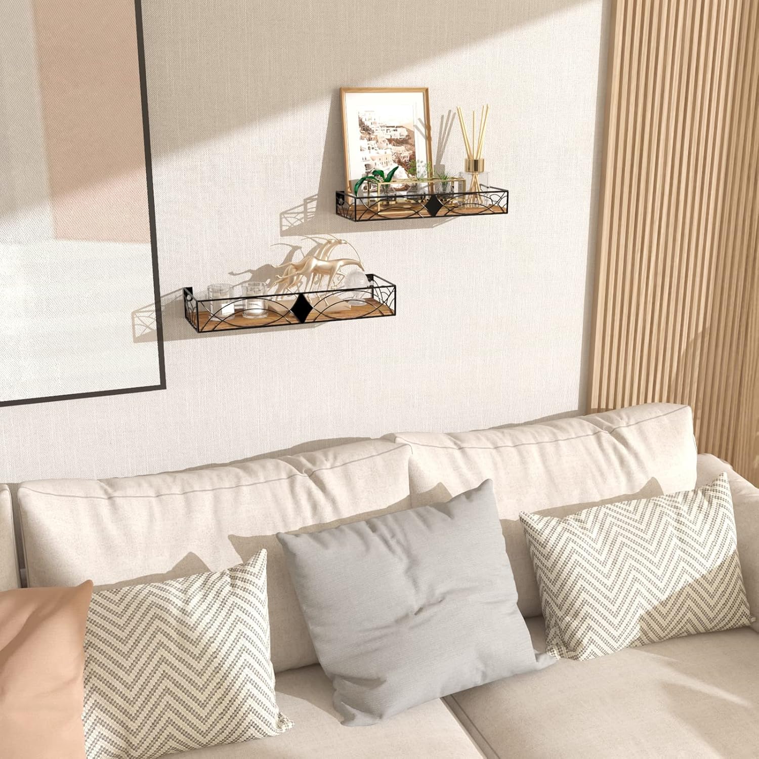 MEBRUDY Floating Shelves Set of 2 Rustic Wall Shelves with Rhombic Design
