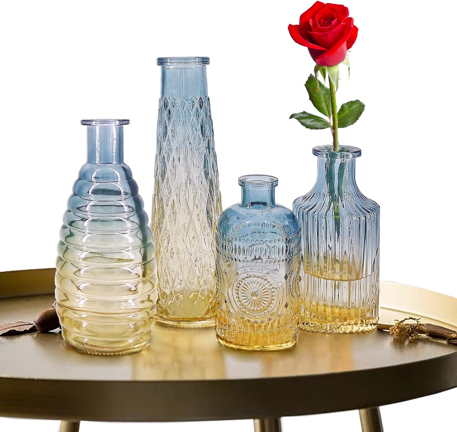 Baroque Bud Glass Vases Set of 4 - Blue Gradient Retro Style