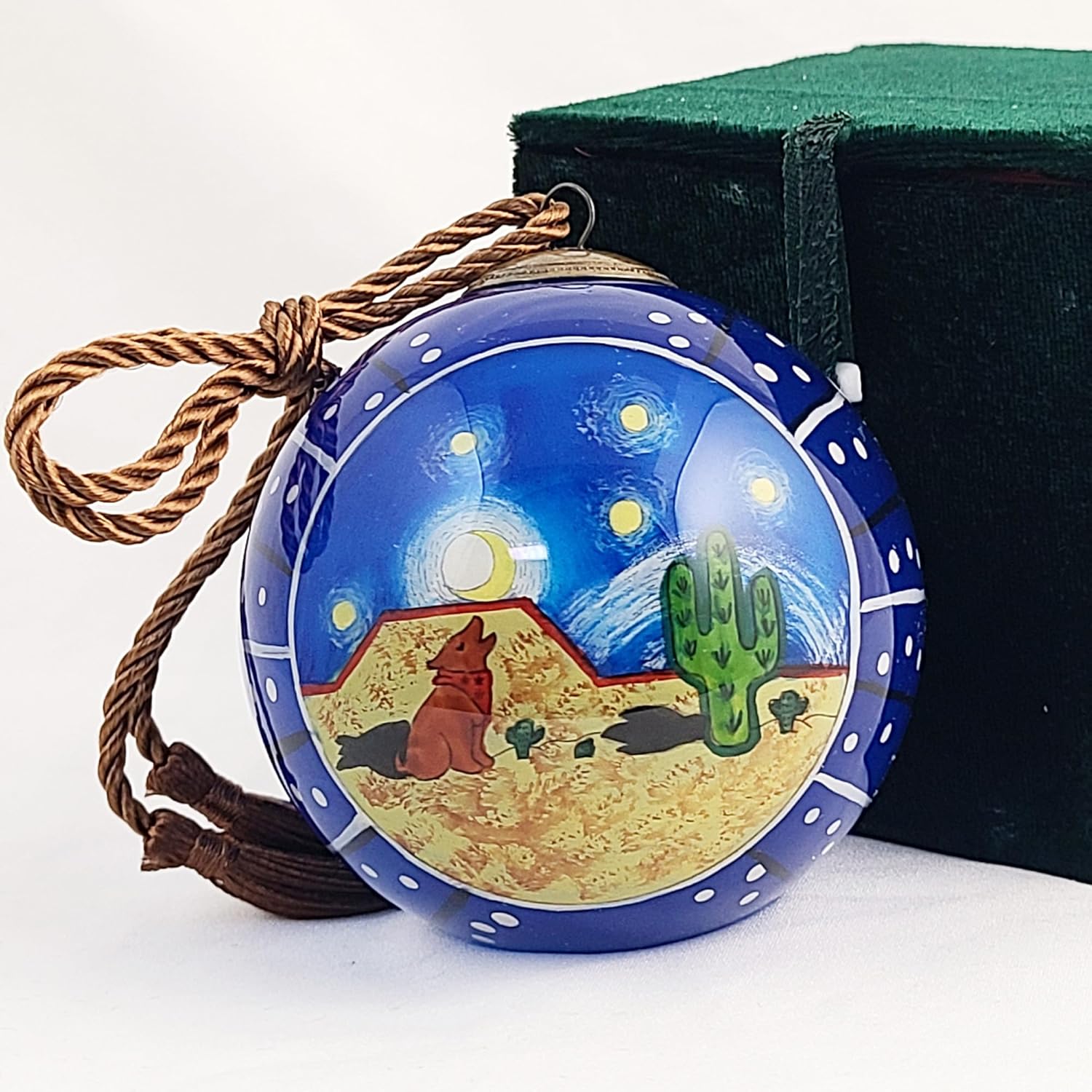 Cactus and Dog Fairyland Blue Glass Ornament