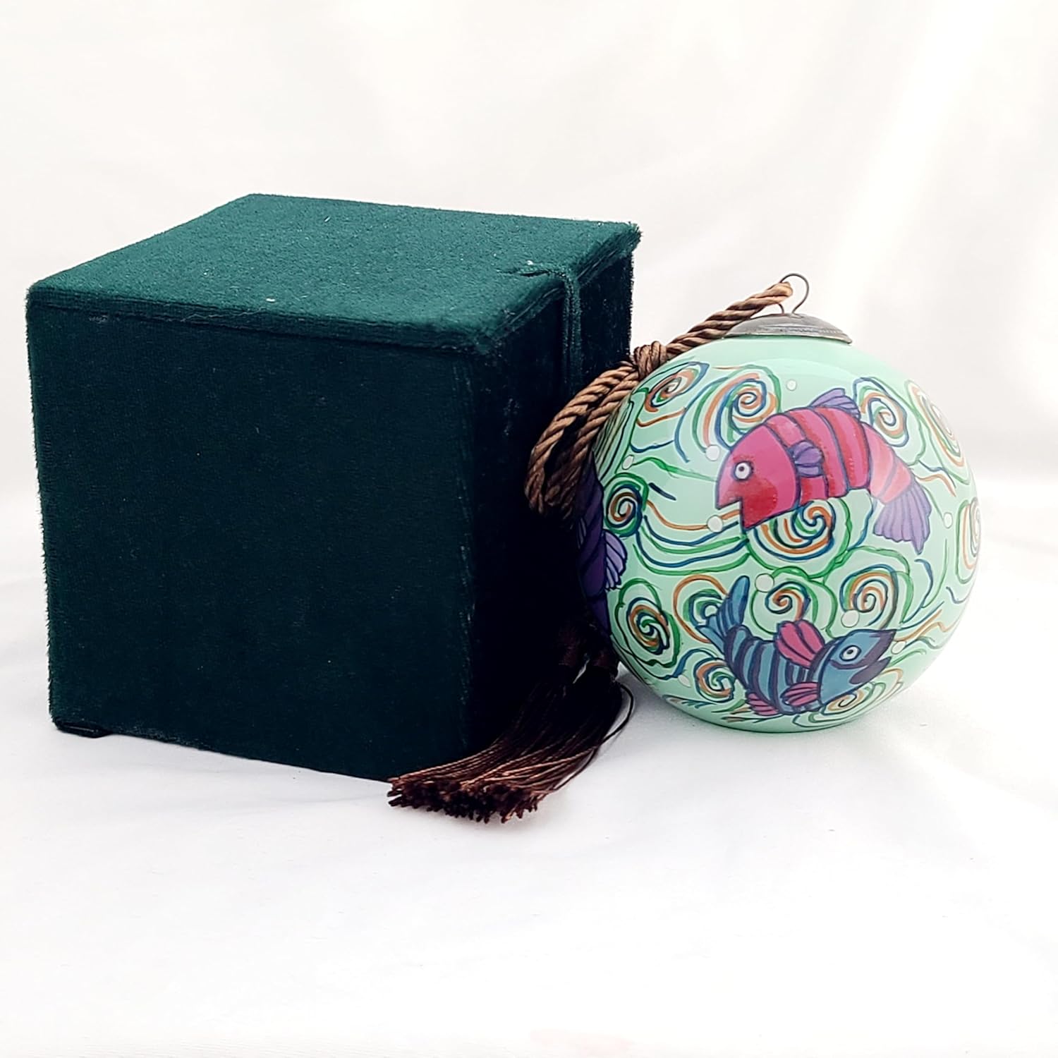 Handmade Painted Glass Fish Ornament with Gift Box