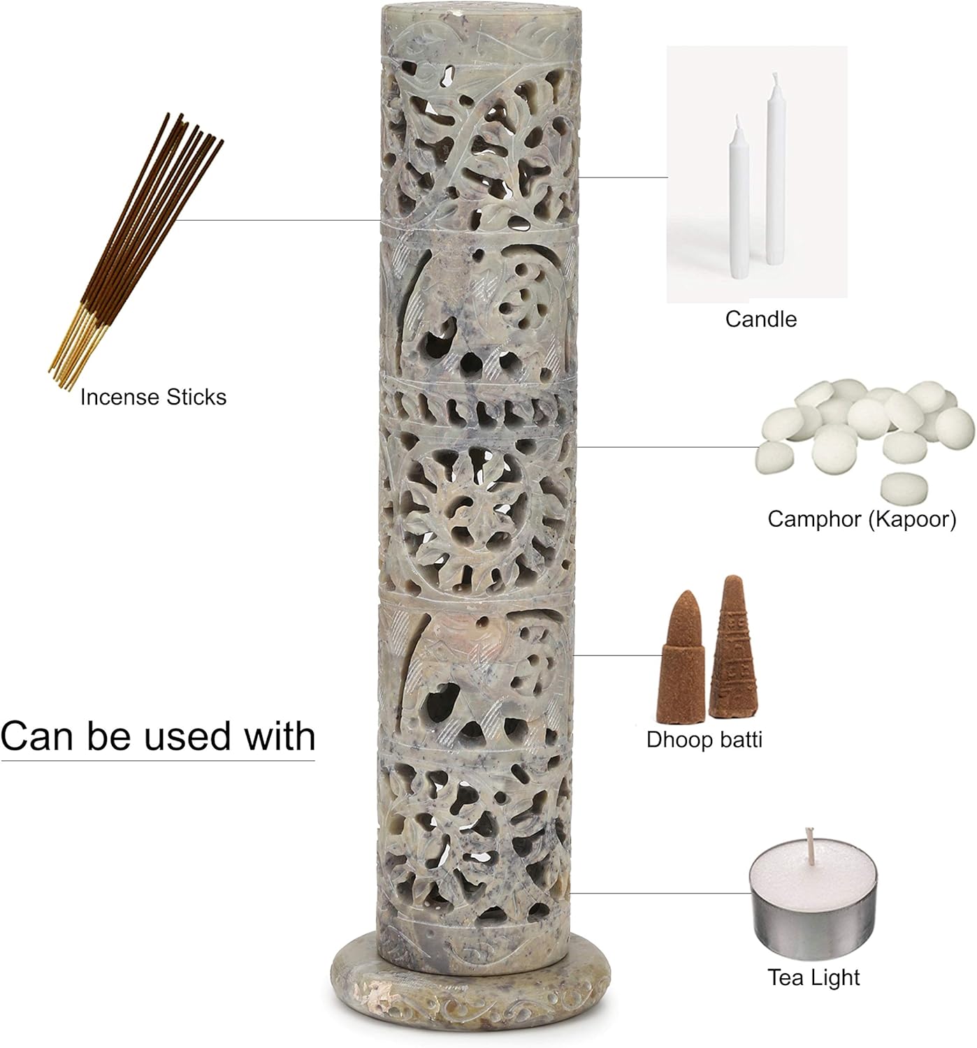 Carry Me Marble Soapstone Incense Holder - Handmade Elephant Decor