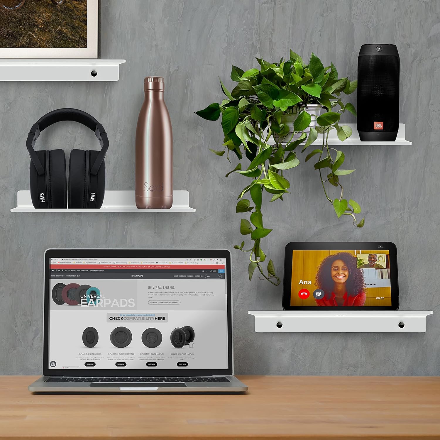 BRAINWAVZ Floating Metal Wall Shelf 2-Pack White