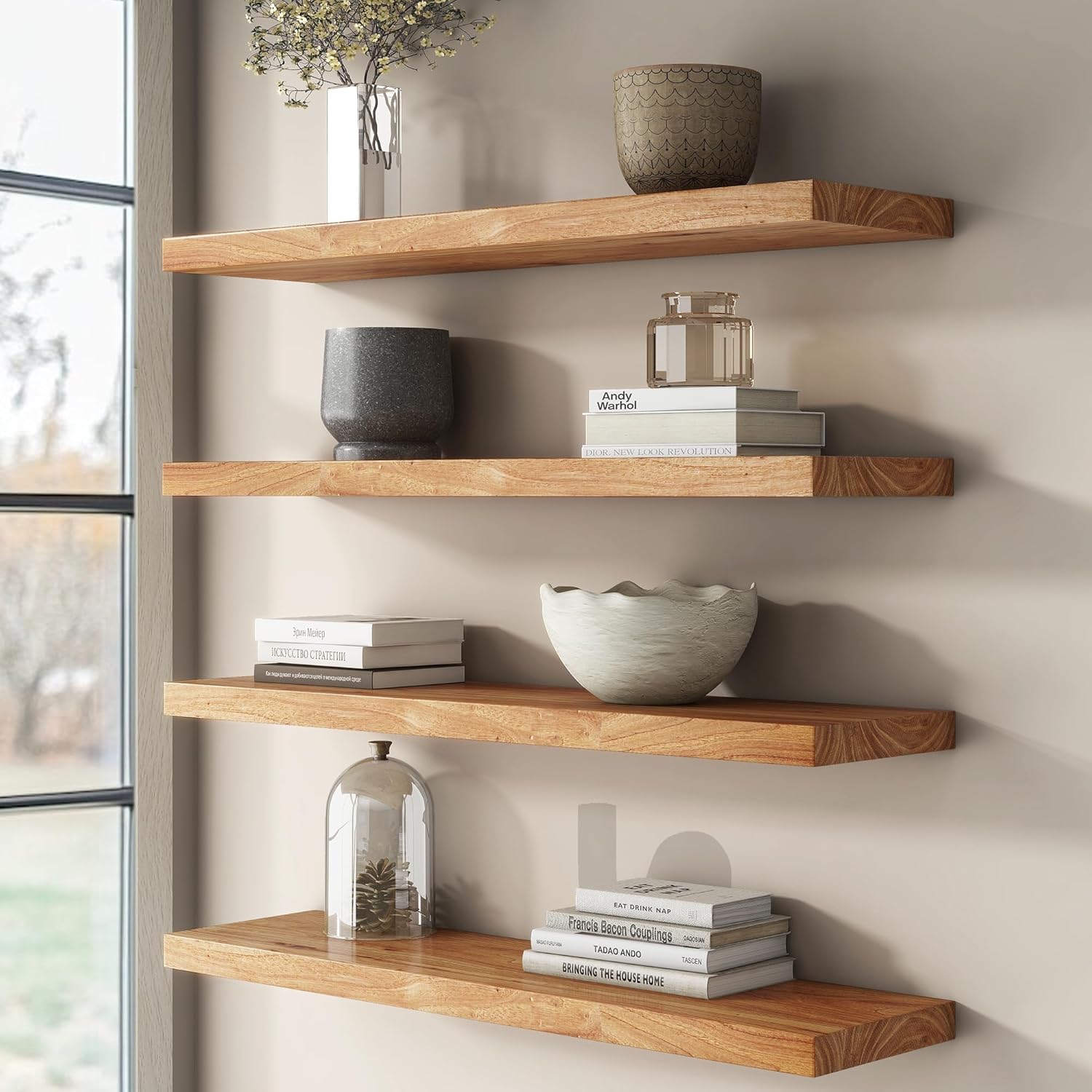 Venusmiles Rustic Elm Wood Floating Shelves Set of 2