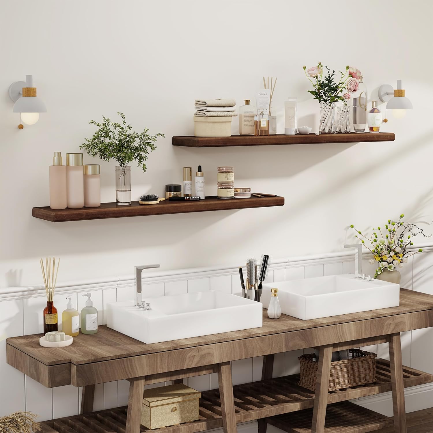 Axeman 48 Inch Walnut Floating Shelves Set of 2