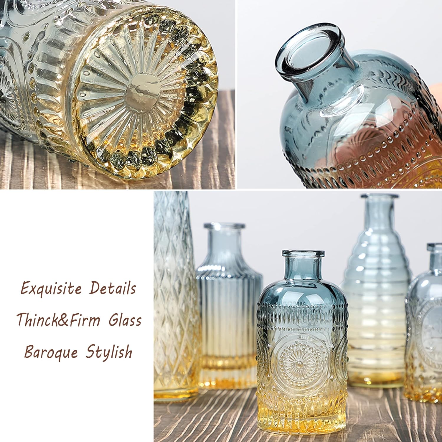 Baroque Bud Glass Vases Set of 4 - Blue Gradient Retro Style