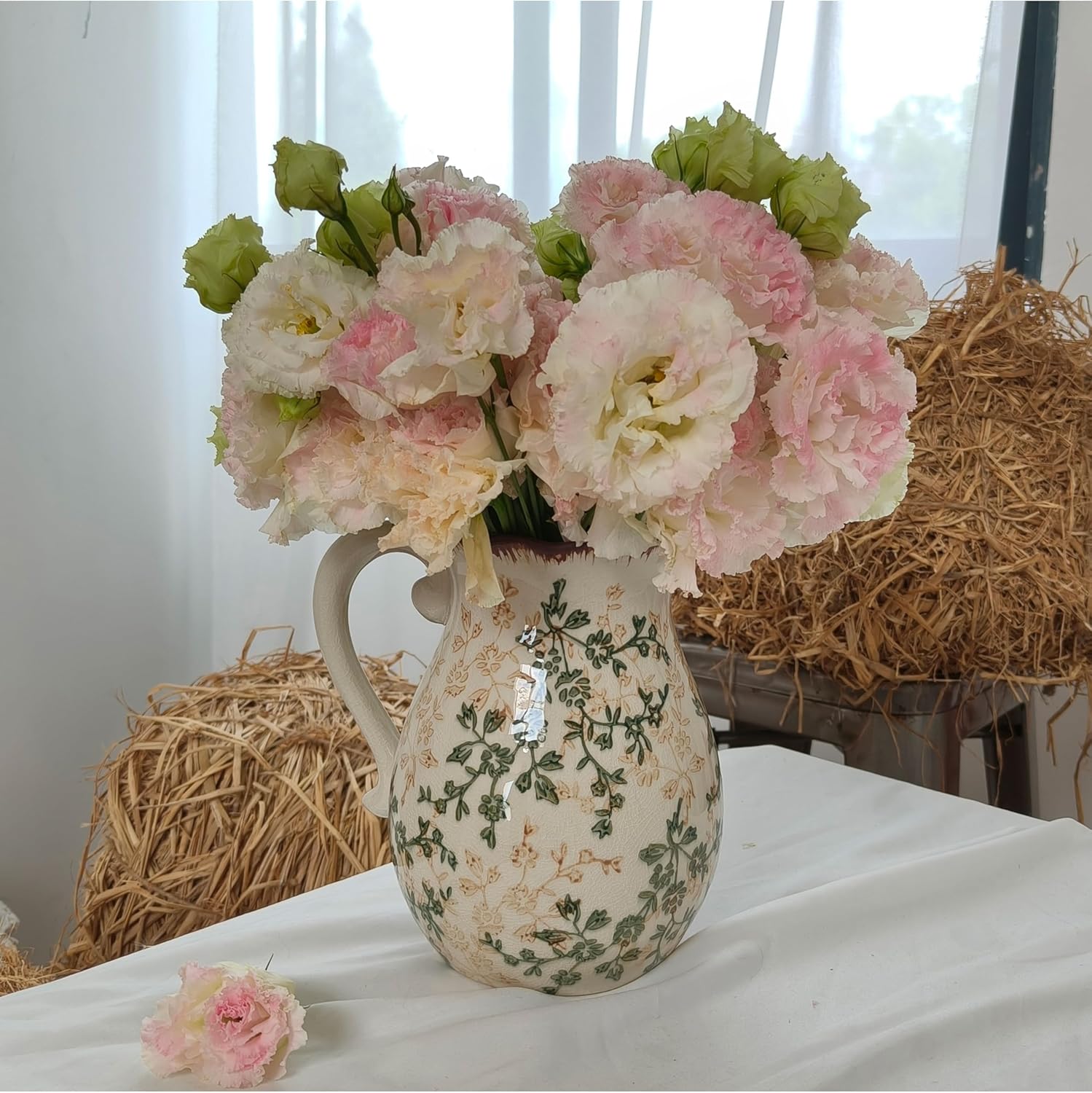 Rustic Ceramic Vase with Crackle Glaze Farmhouse Decor 1