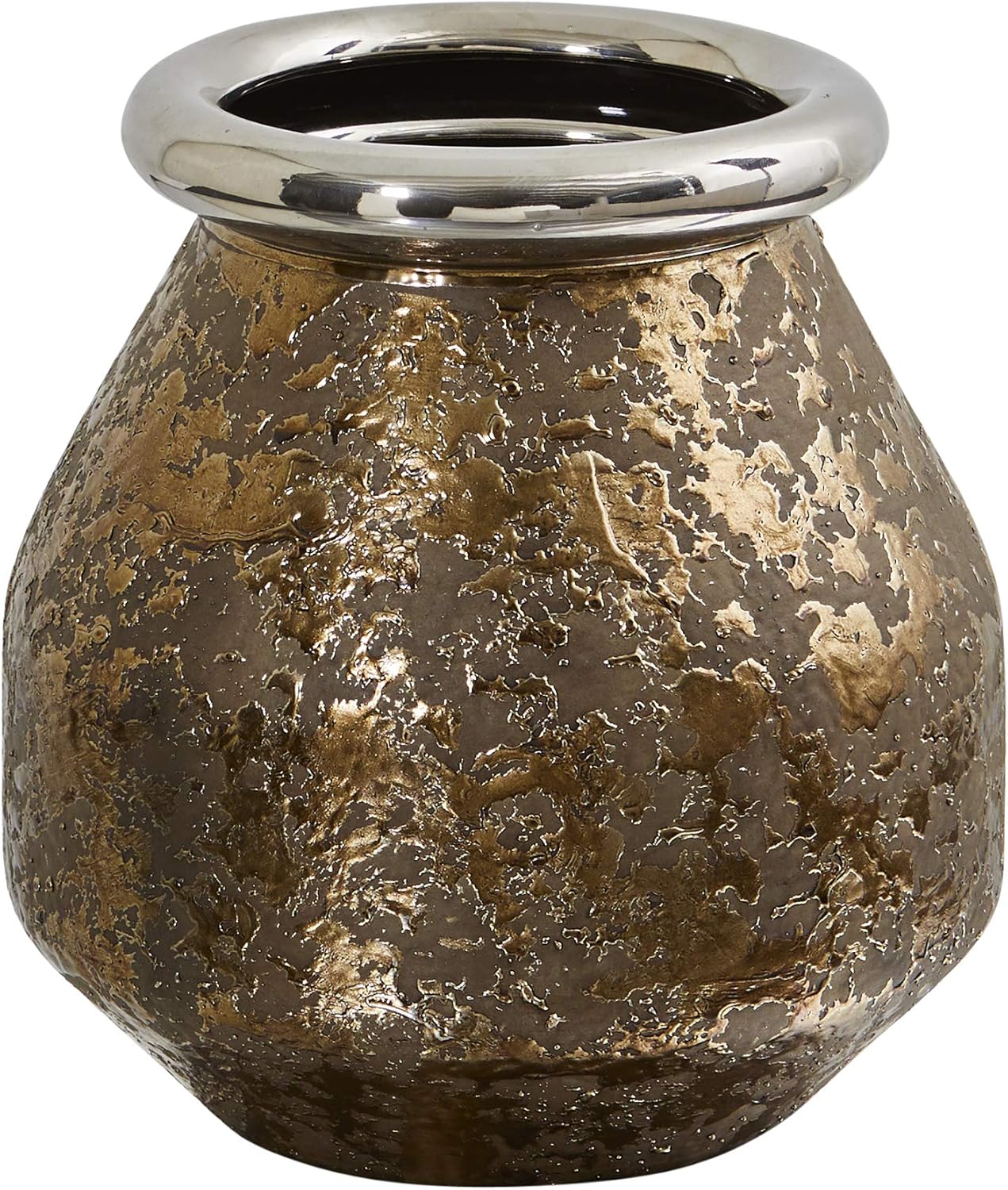 Nearly Natural 95in Textured Bronze Vase with Silver Rim