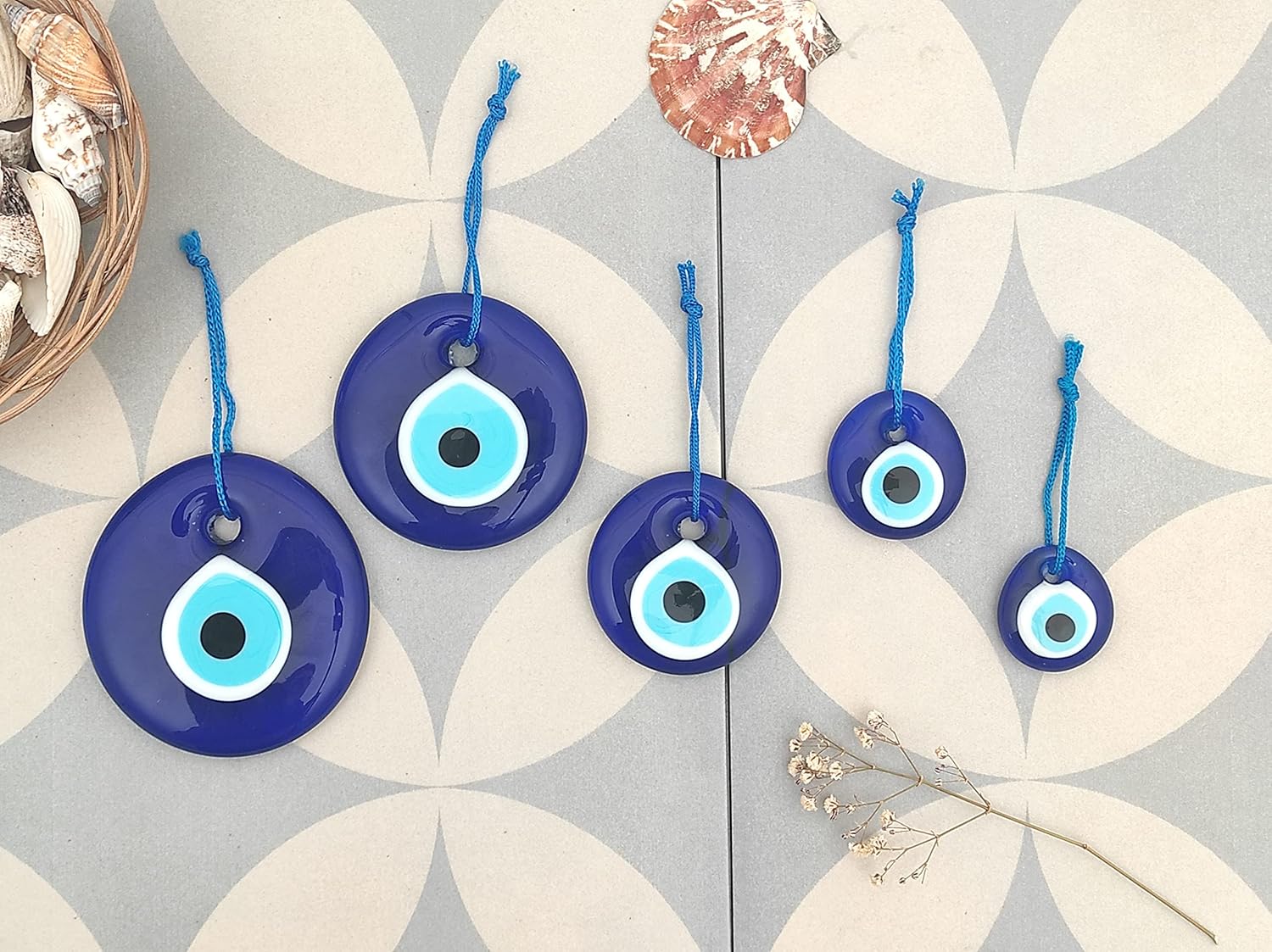 Blue Evil Eye Hanging Ornament Set of 5 - Turkish Glass Nazar Charm