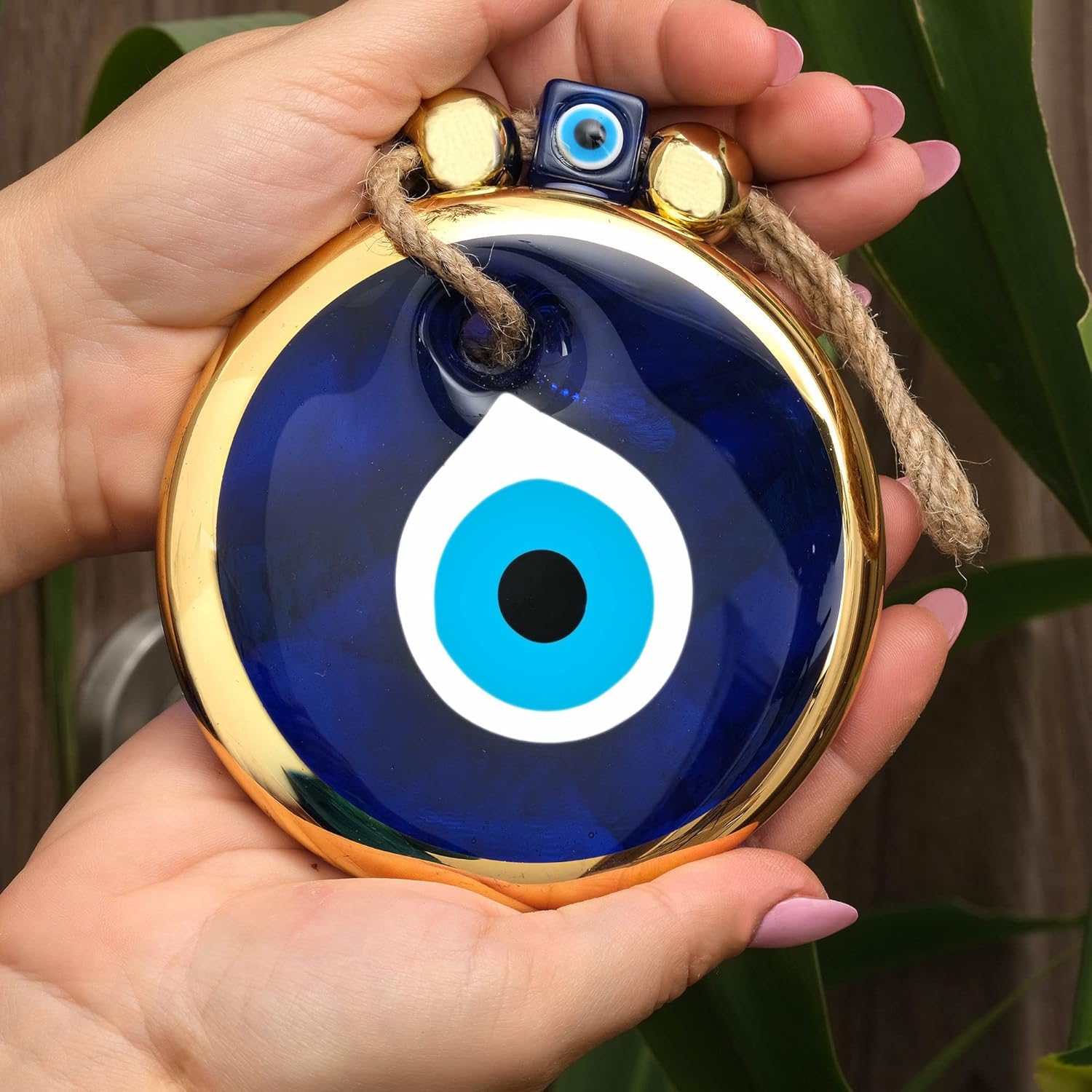 BCS Blue Evil Eye Wall Decor with Gold Border