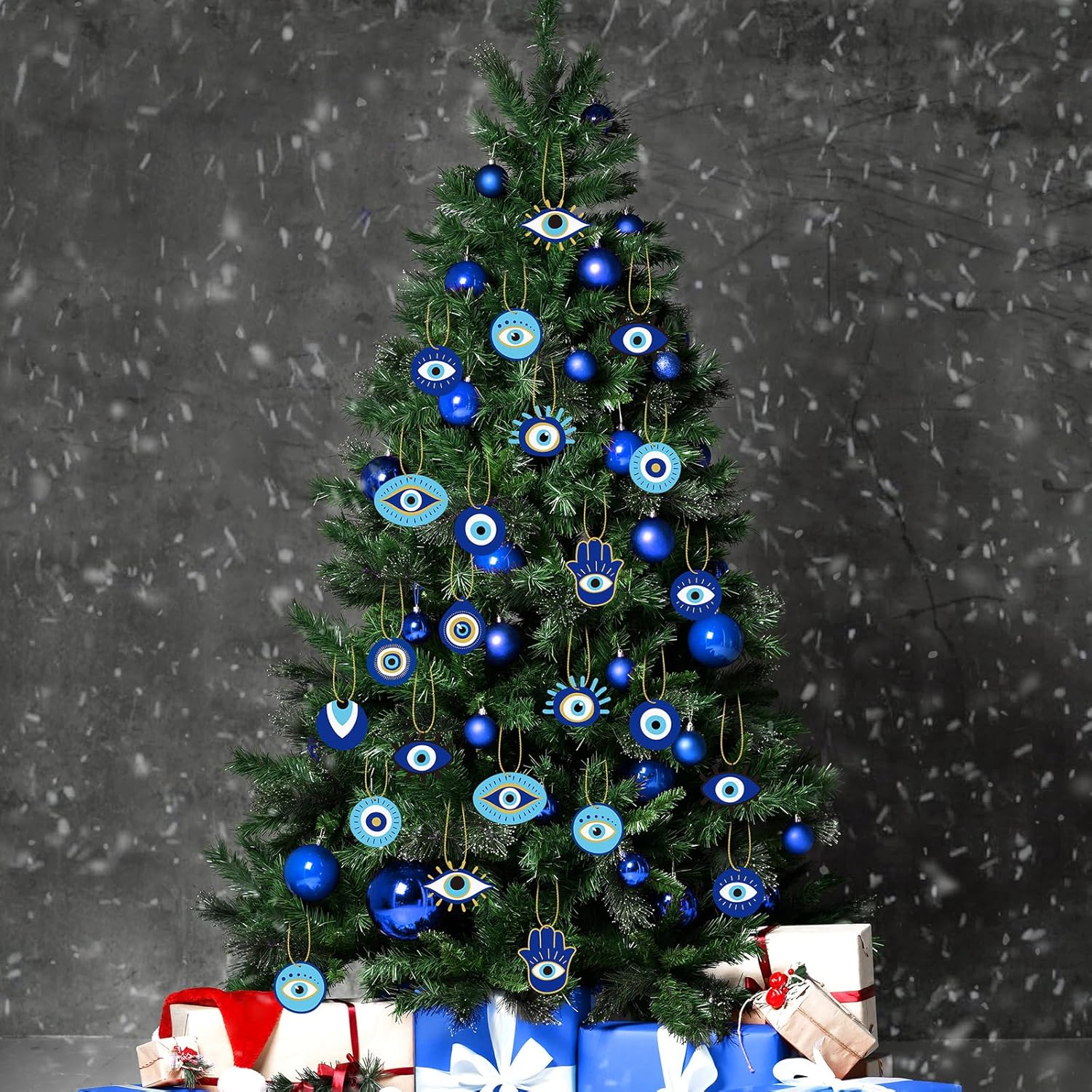 Leinuosen 36pcs Blue Evil Eye Hanging Ornaments for Christmas Tree