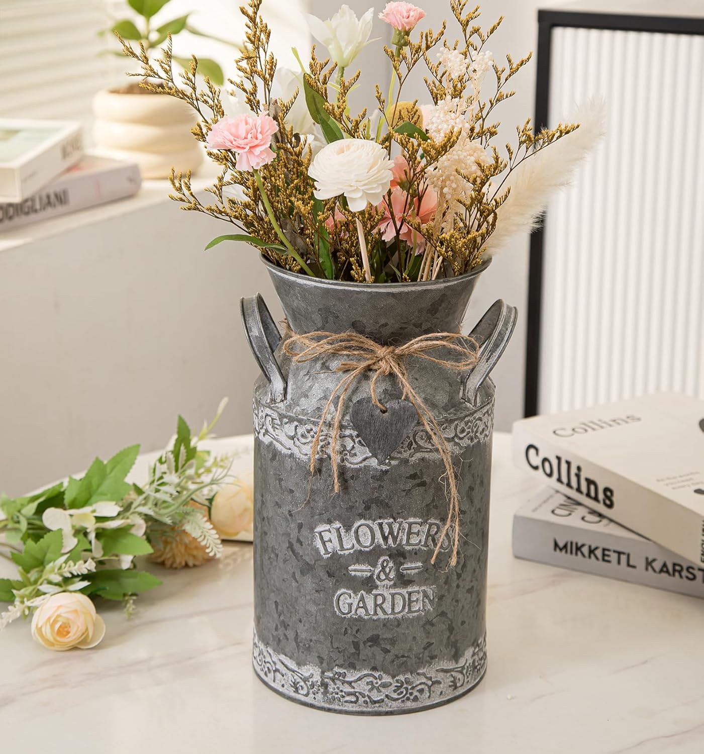 TIMRIS Vintage Galvanized Metal Milk Can Vase