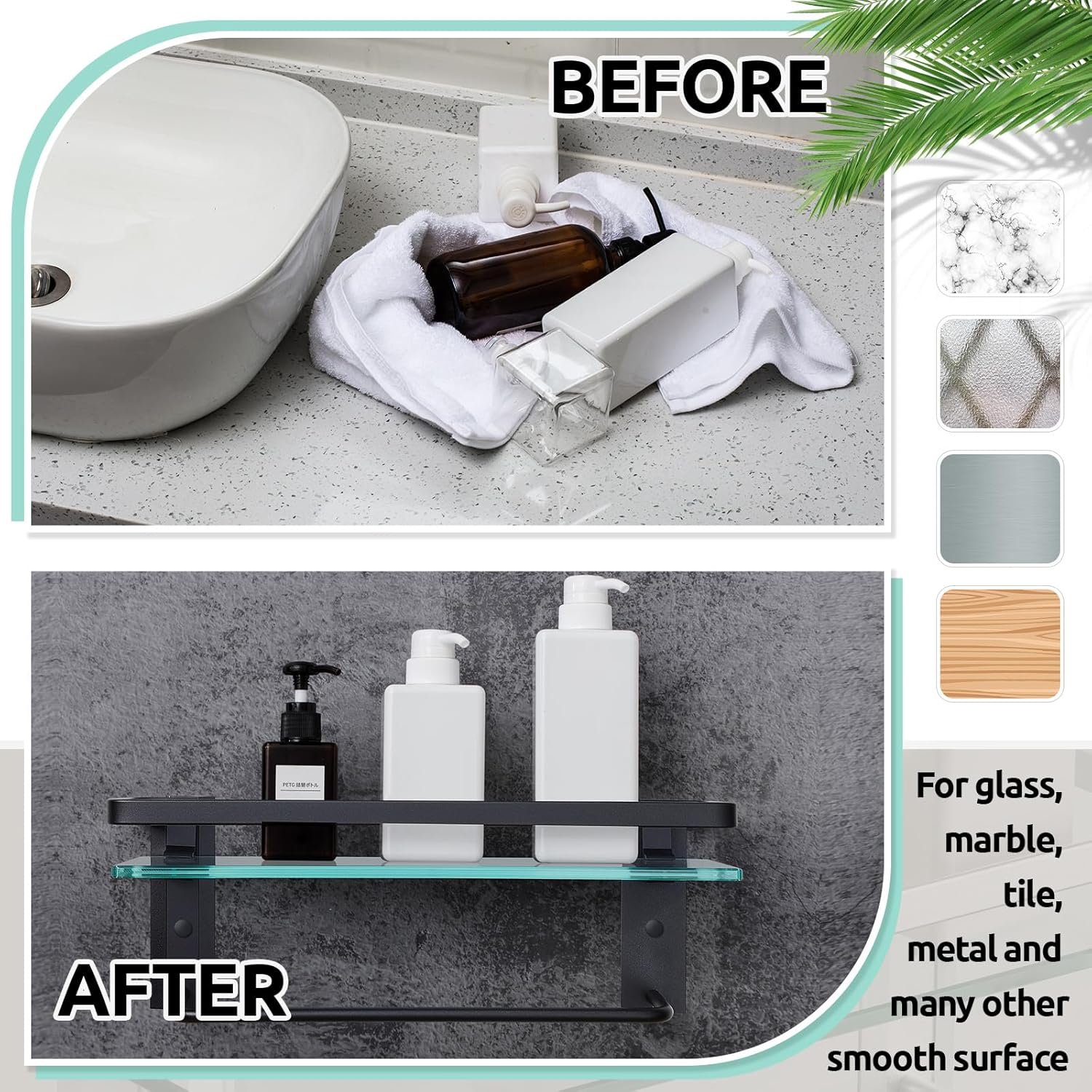 Suzile 2 Pack Floating Bathroom Shelves with Towel Bar