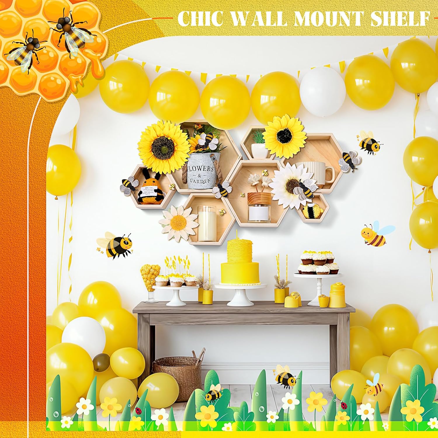 Pinkunn 45 Pcs Honeycomb Wall Shelf Set