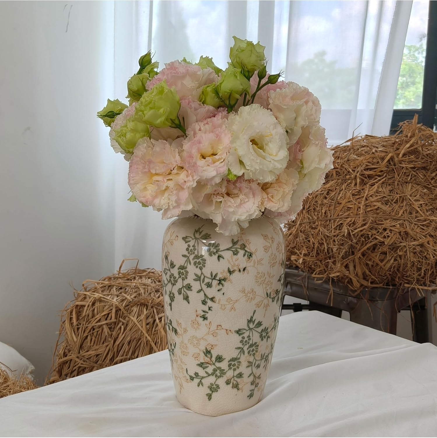 Rustic Ceramic Vase with Crackle Glaze Farmhouse Decor