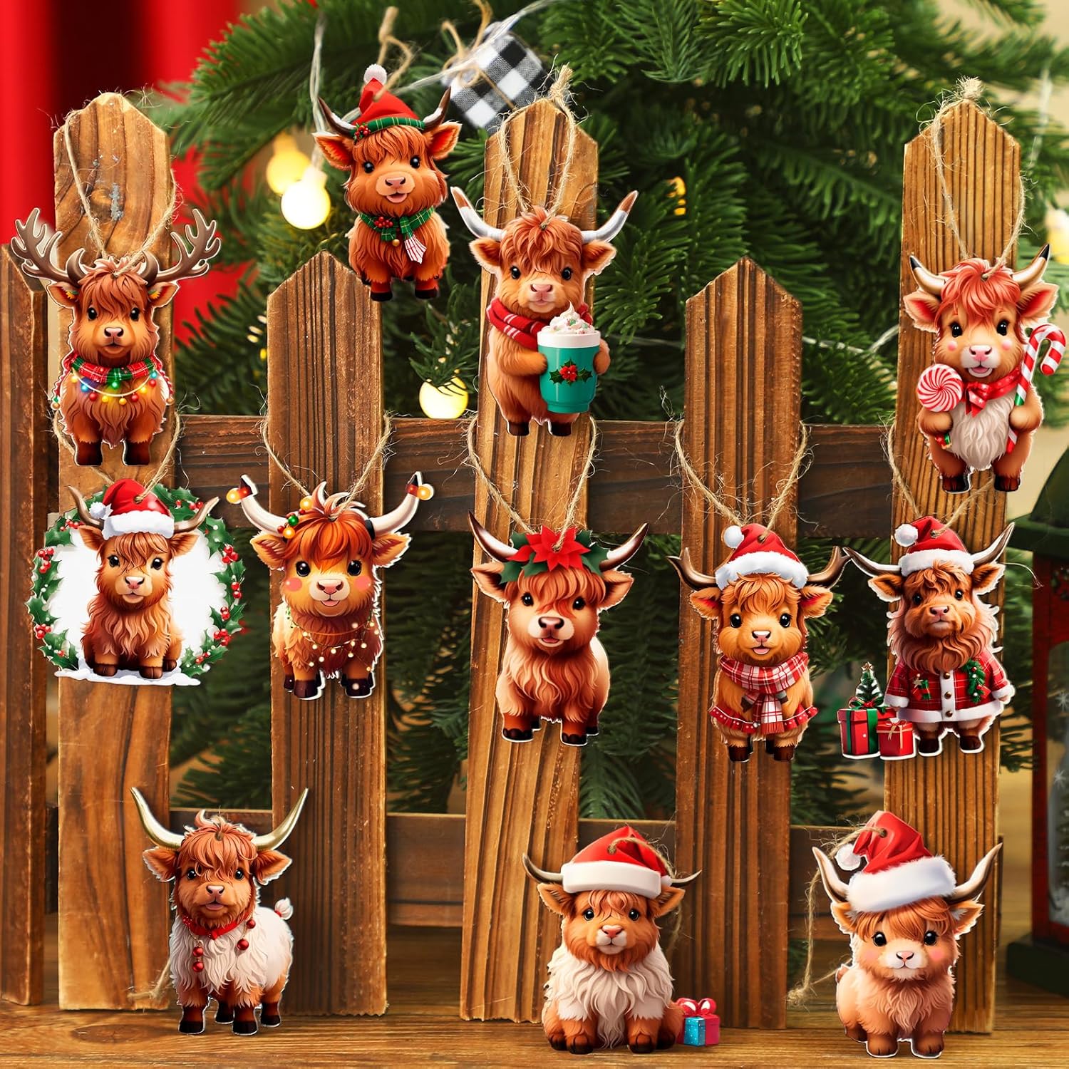 Wenqik 36 Pcs Wooden Christmas Cow Decor Set