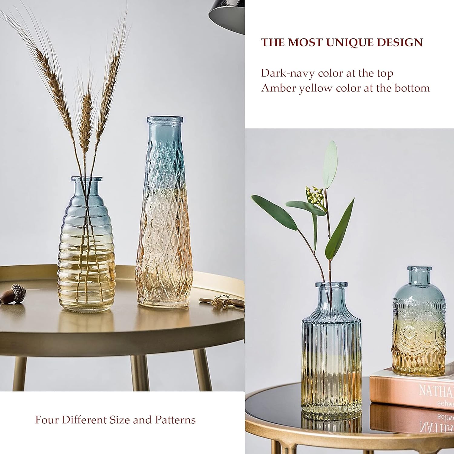 Baroque Bud Glass Vases Set of 4 - Blue Gradient Retro Style