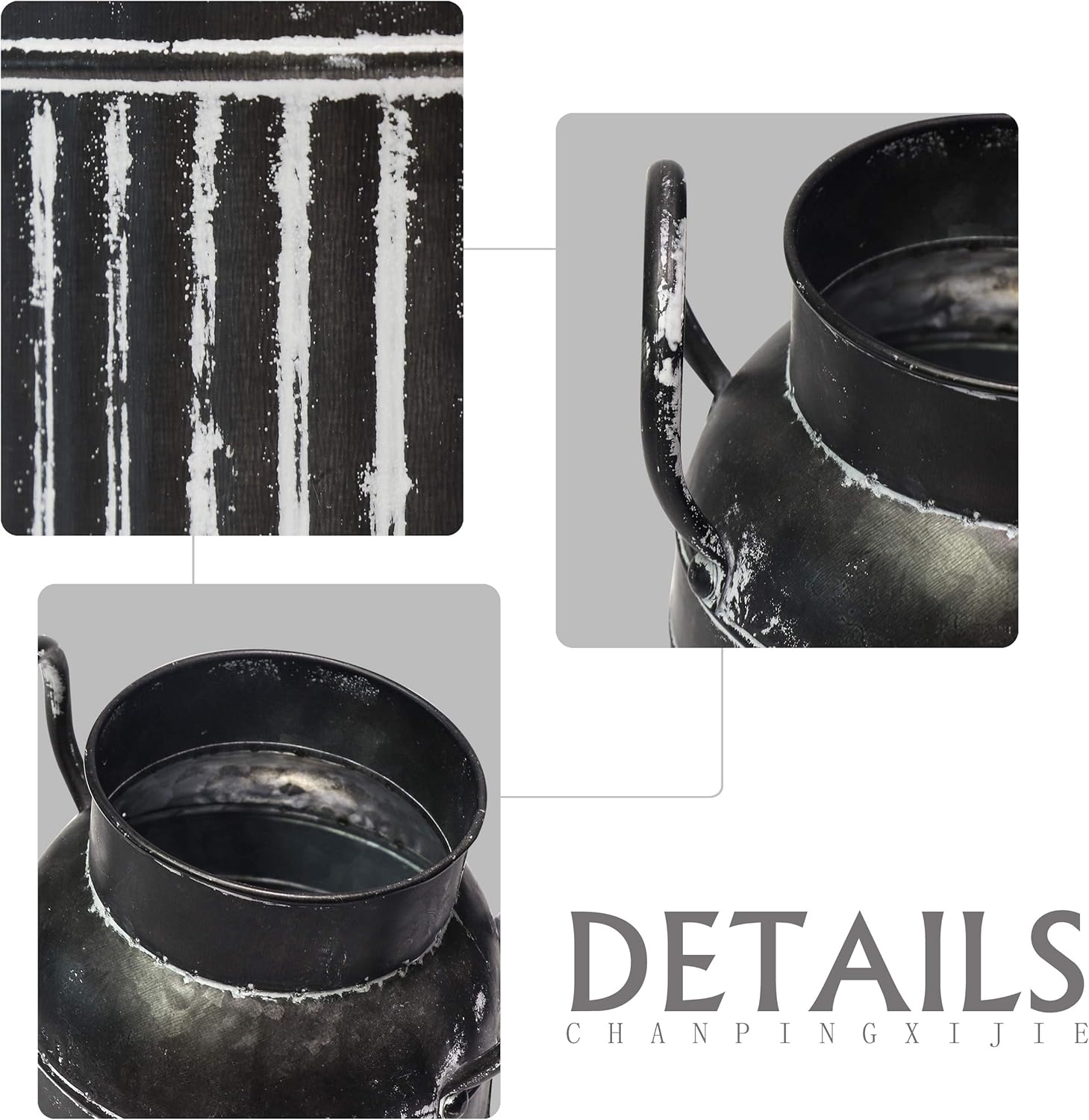 Farmhouse Galvanized Bucket Vase - Black