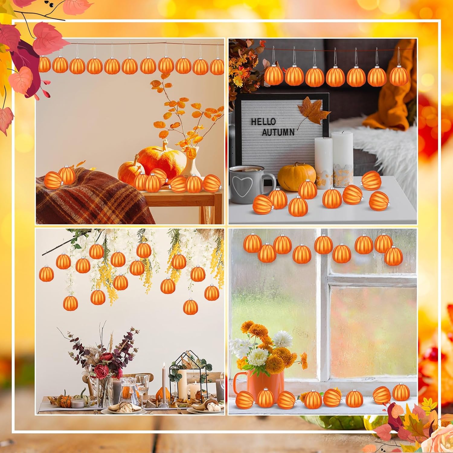 Tigeen 24 Pcs Fall Pumpkin Hanging Ornaments