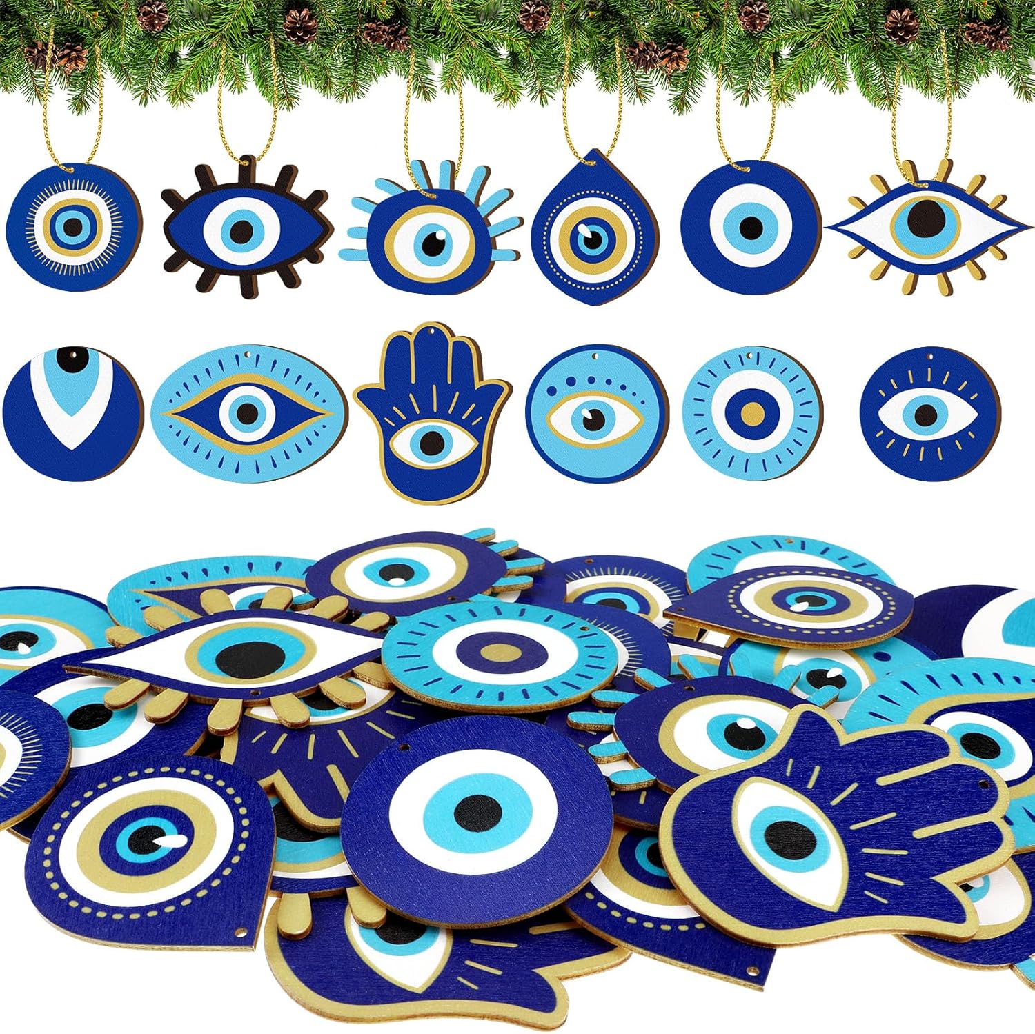 Leinuosen 36pcs Blue Evil Eye Hanging Ornaments for Christmas Tree