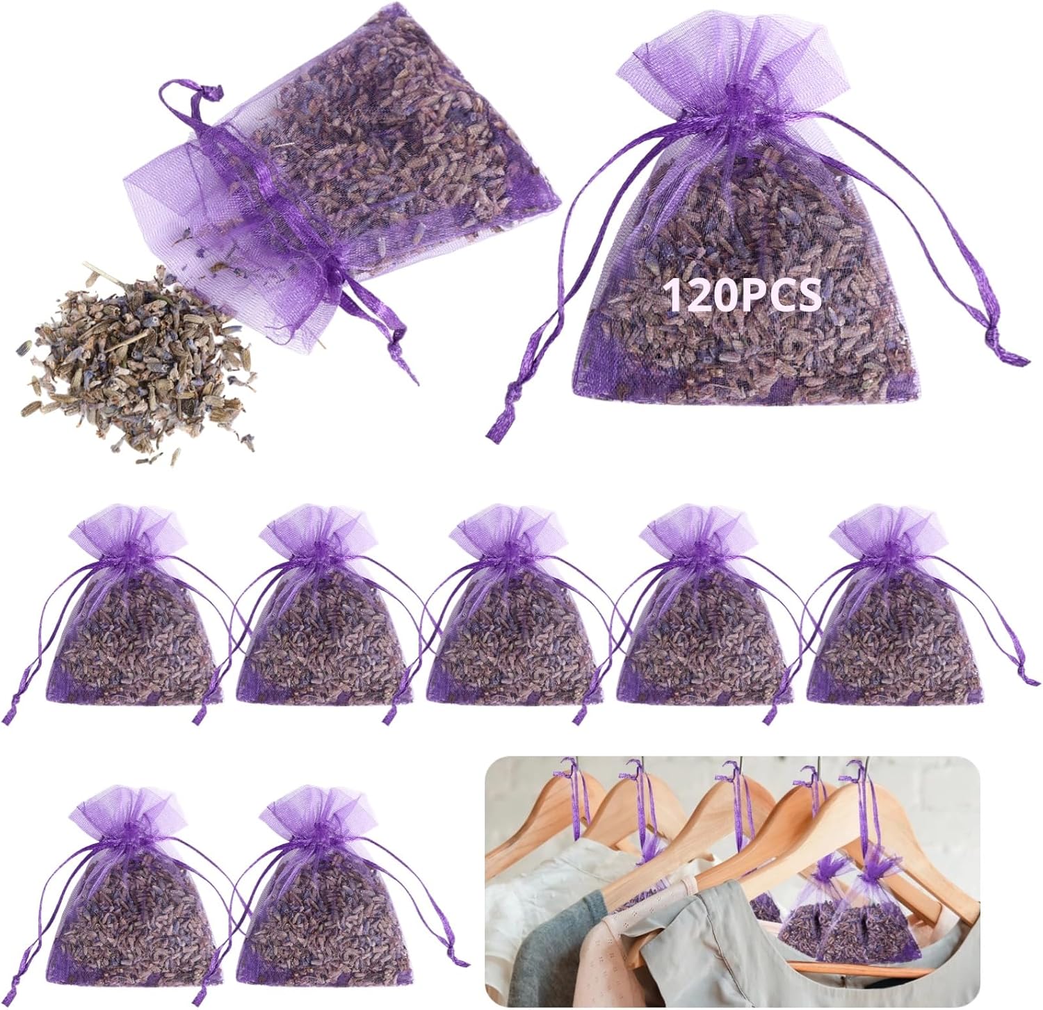120 Pack Dried Lavender Sachets for Home Car